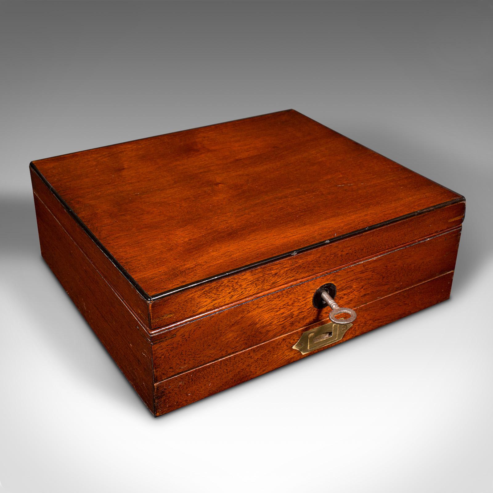 This is an antique artist's paint box. An English, mahogany and ebony carry case by Winsor & Newton of London, dating to the late Victorian period, circa 1890.

Superb artist's box from a renowned London paint specialist
Displays a desirable aged
