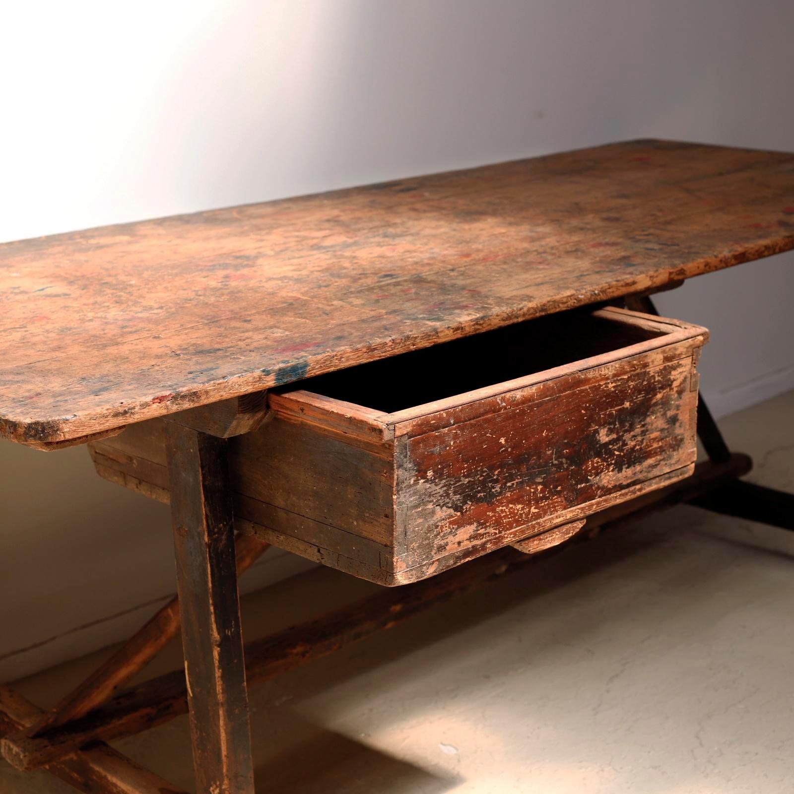 Espagnol Table/bureau d'artiste antique, un tiroir, Espagne, 19ème siècle en vente