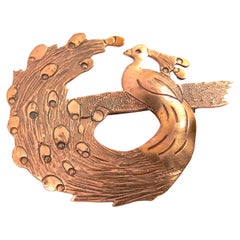 ArtNouveau Antique ArtistSigned Peacocks Set HandWrought Earrings & Brooch