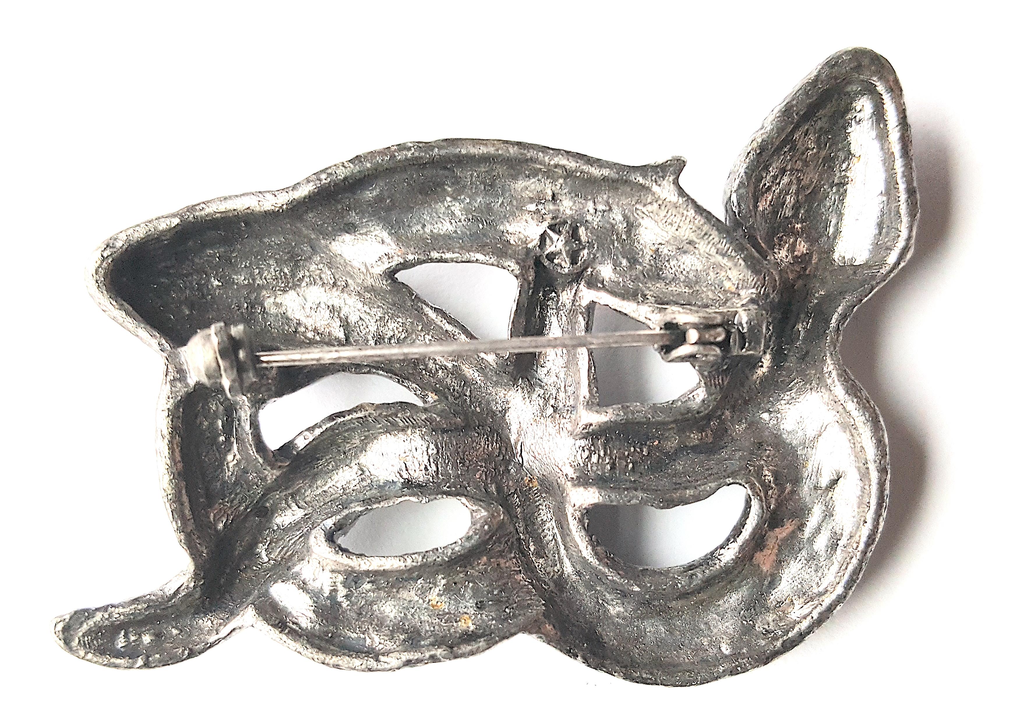 Antique ArtNouveau Austria Scheid RareMark Pave BlueZircon Silver Snakes Brooch For Sale 4