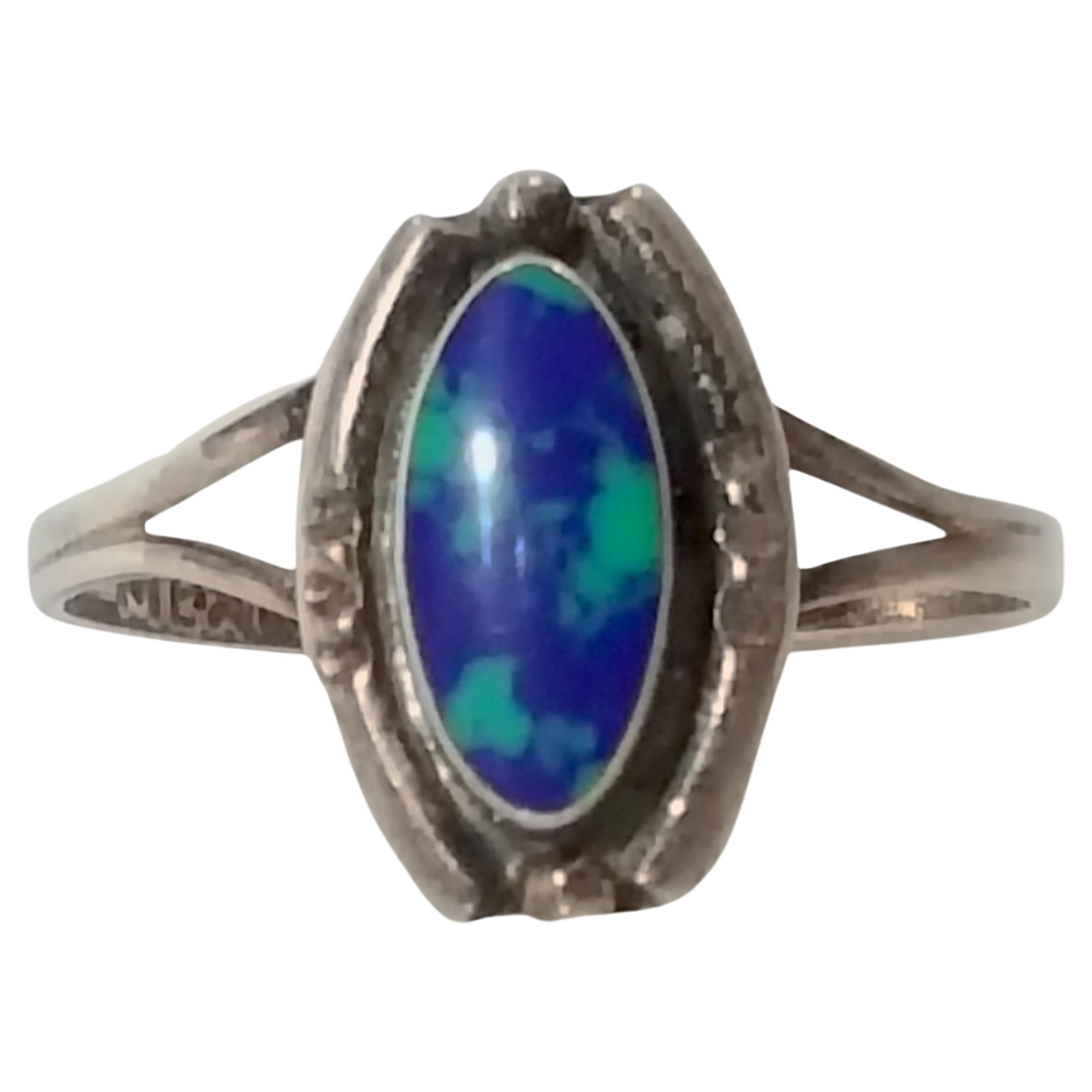 Art Nouveau Azurmalachite MilapillasMine Cabochon MexicanSilver Ring For Sale