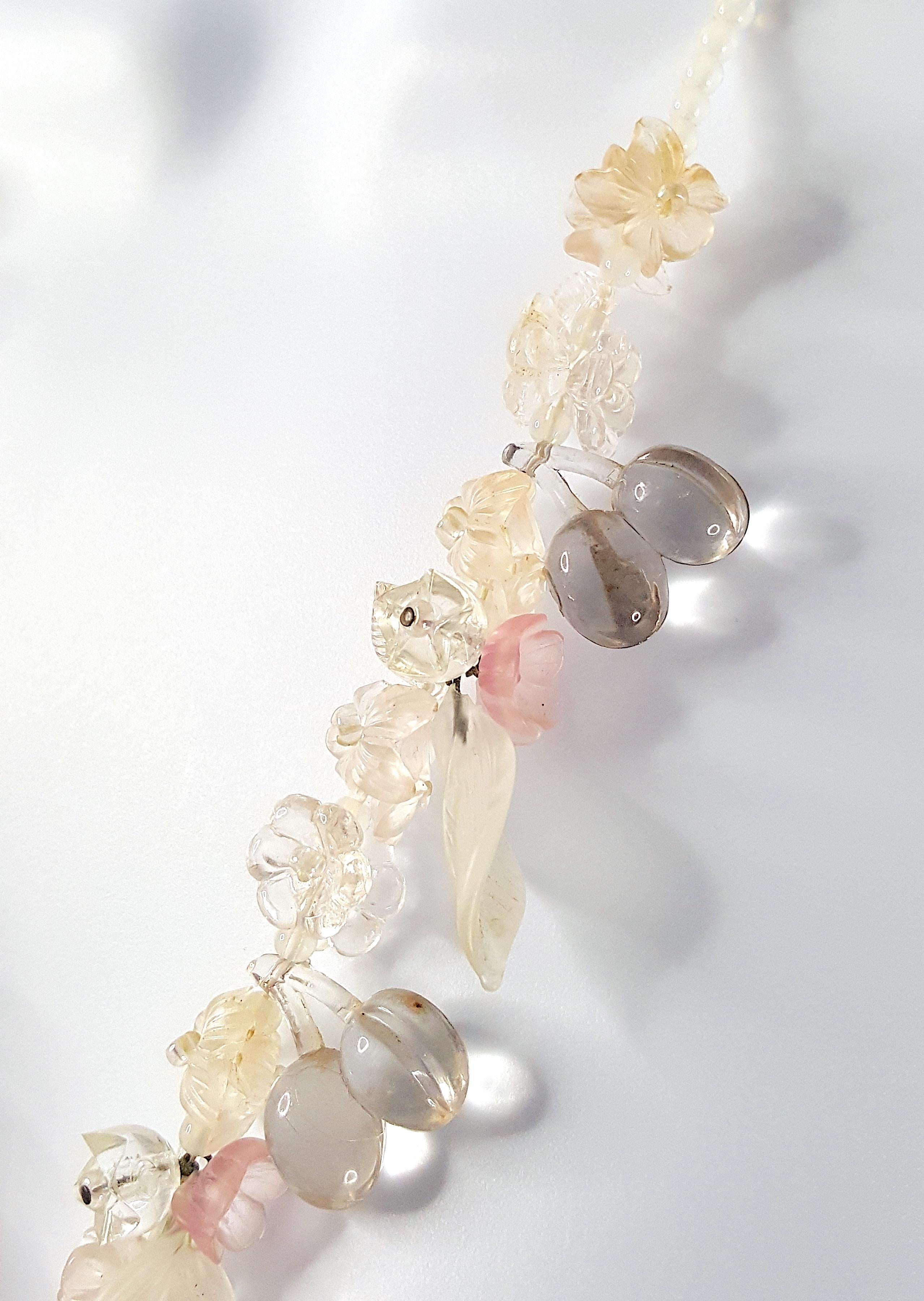 Women's or Men's Antique ArtNouveau European FauxLampwork Glass Flora CherryBlossom Long Necklace For Sale
