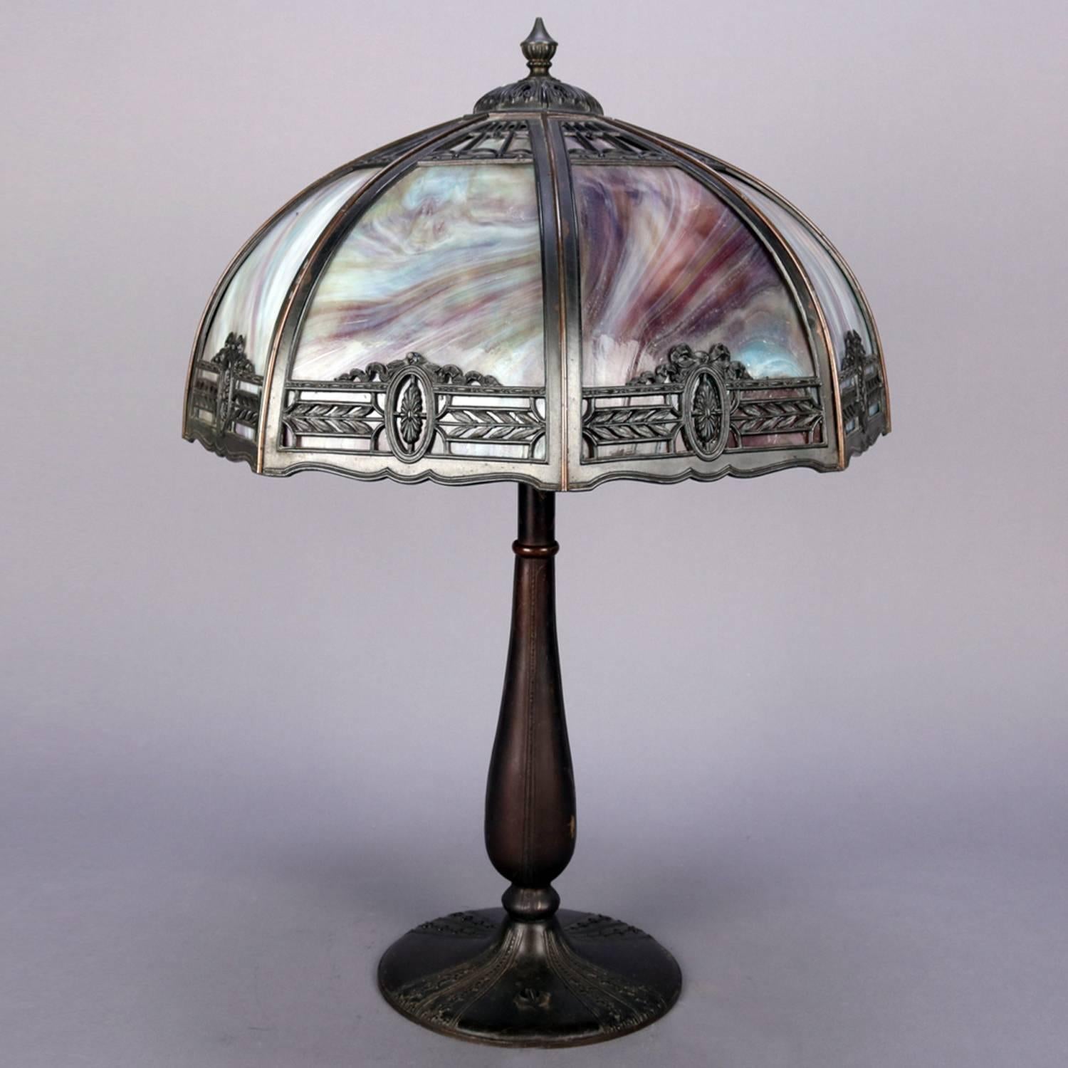 Antike Arts & Crafts Bradley & Hubbard School Schlacke Glas Tischlampe:: um 1920 2