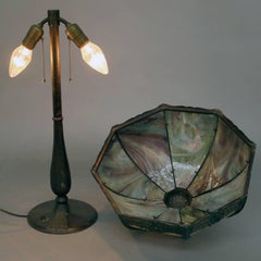 Antique Arts & Crafts Bradley & Hubbard School Slag Glass Table Lamp, circa 1920