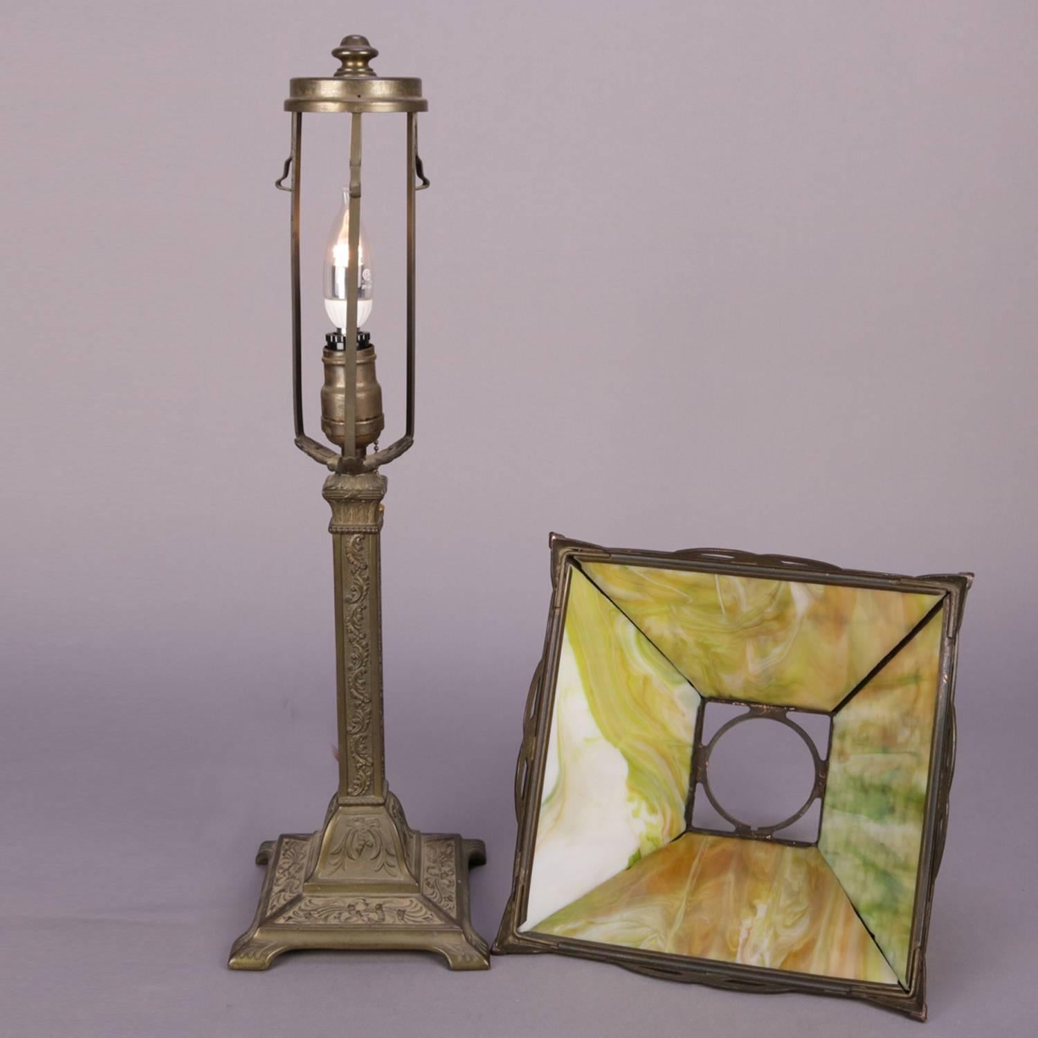 American Antique Arts & Crafts Bradley & Hubbard School Slag Glass Table Lamp, circa 1920