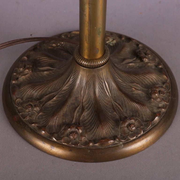 Antique Arts and Crafts Miller Slag FourPanel Glass Petite Table Lamp