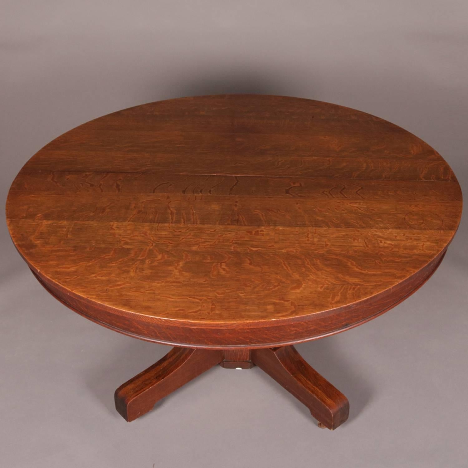 Arts and Crafts Arts & Crafts Mission Oak Hastings Pedestal Dining Table with Leaves, circa 1910