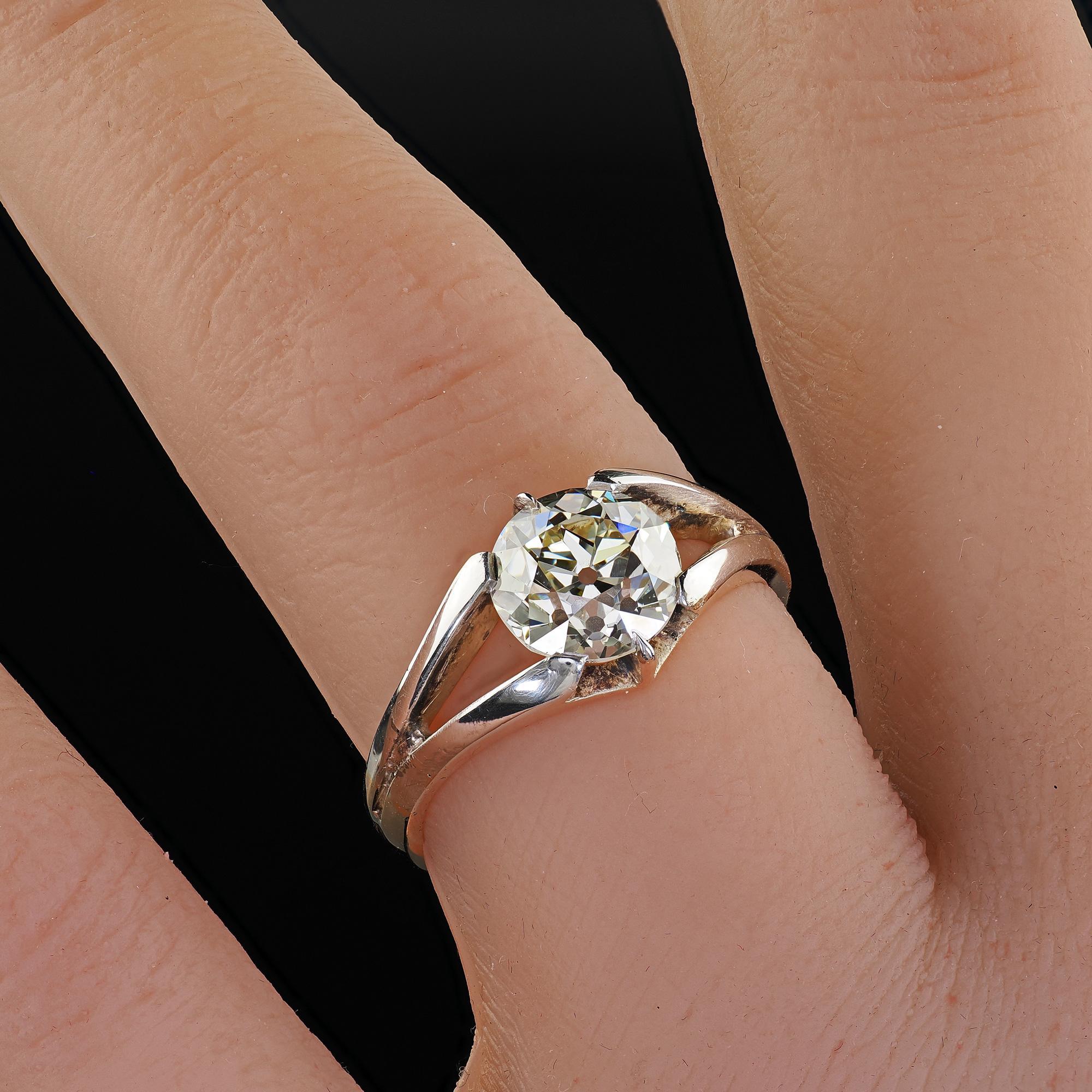 Anello di fidanzamento con diamante antico in oro 14K e argento - GIA in vendita 4