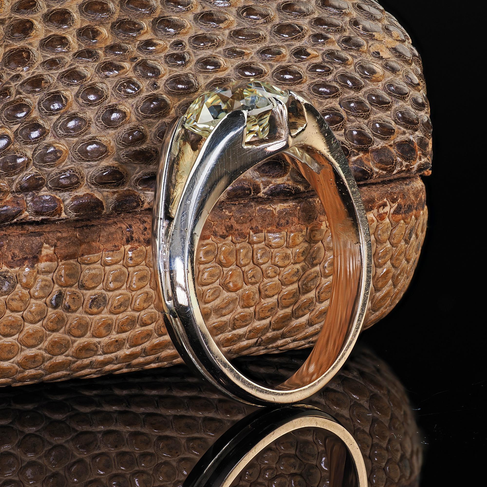 Edoardiano Anello di fidanzamento con diamante antico in oro 14K e argento - GIA in vendita