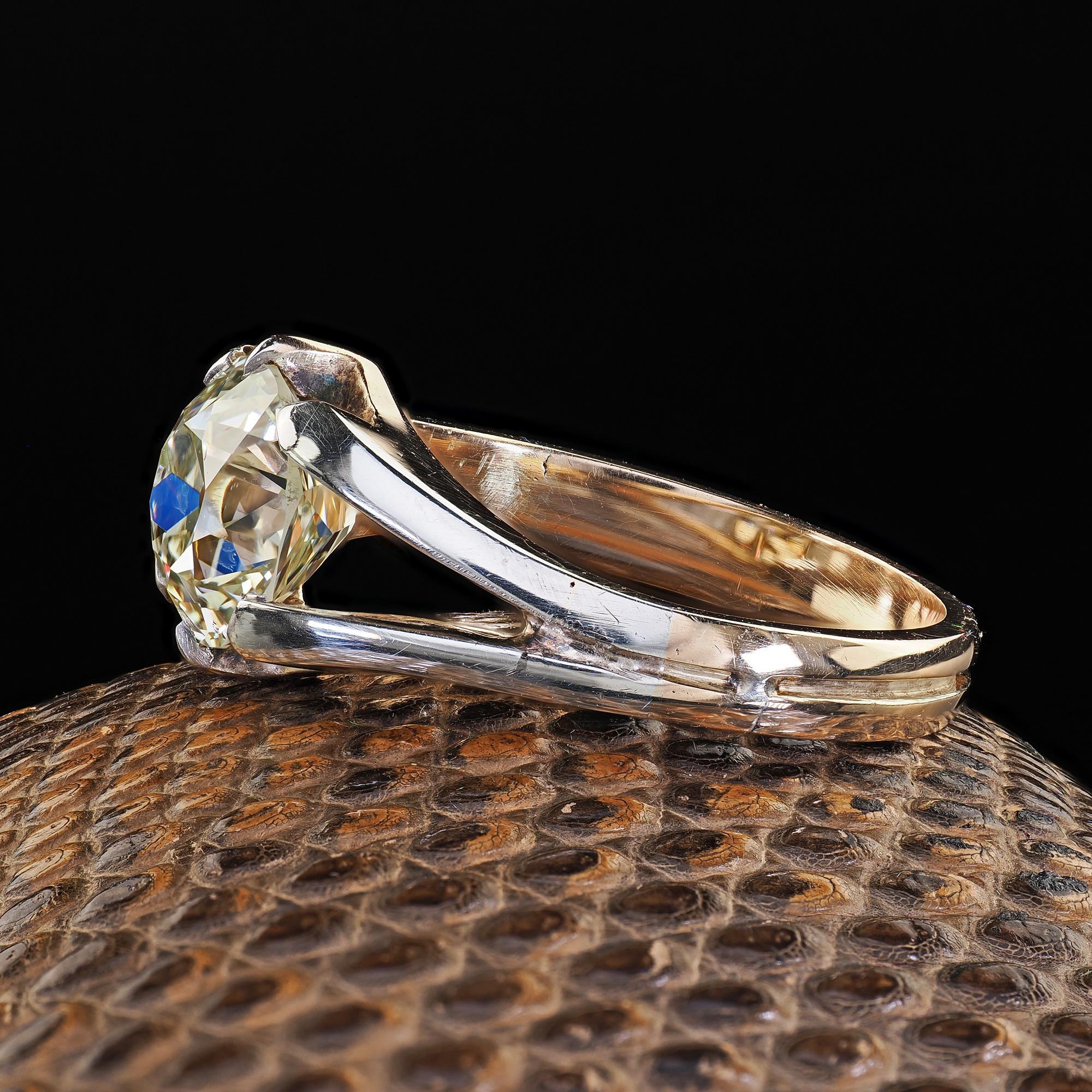 Anello di fidanzamento con diamante antico in oro 14K e argento - GIA In condizioni buone in vendita a Great Neck, NY