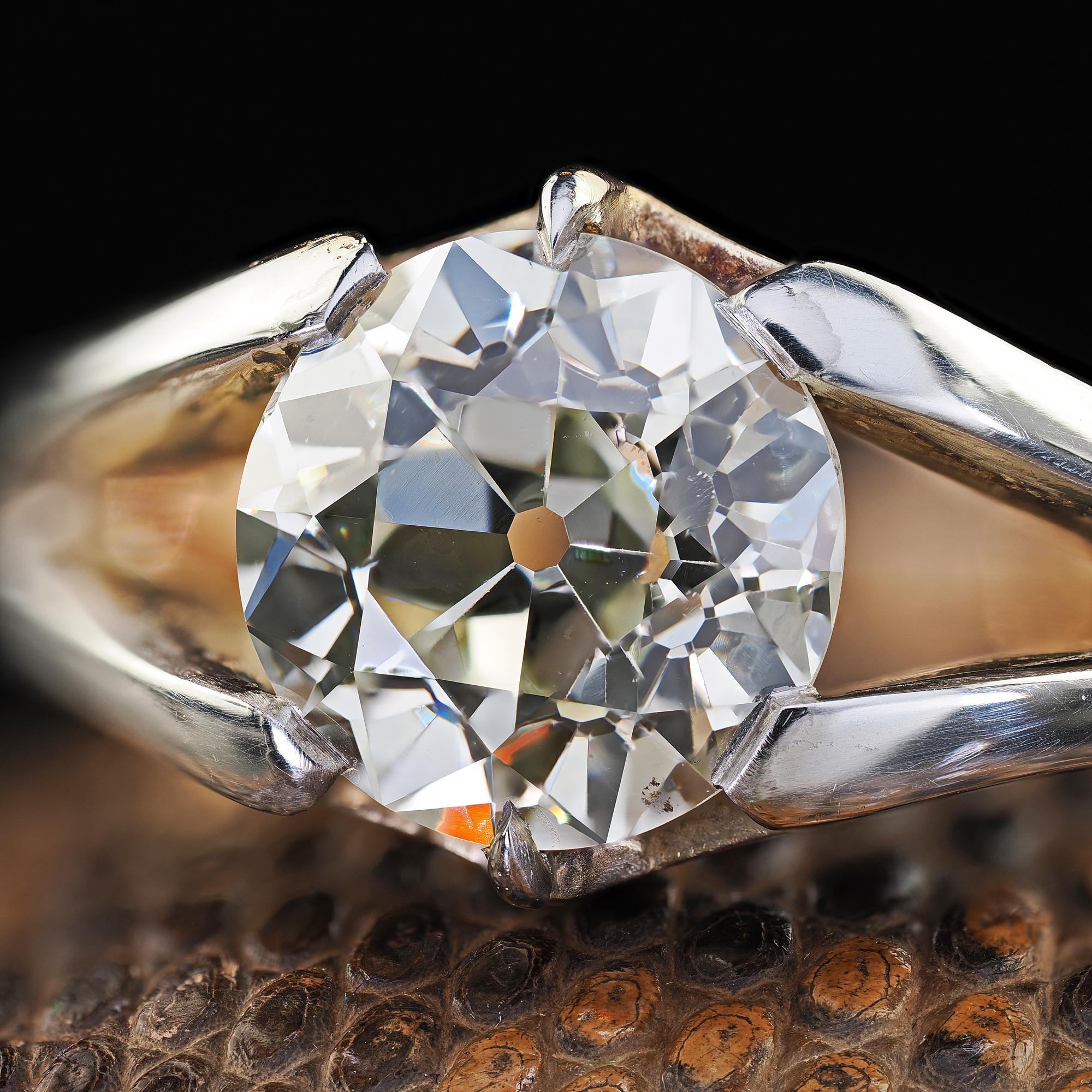 Donna Anello di fidanzamento con diamante antico in oro 14K e argento - GIA in vendita