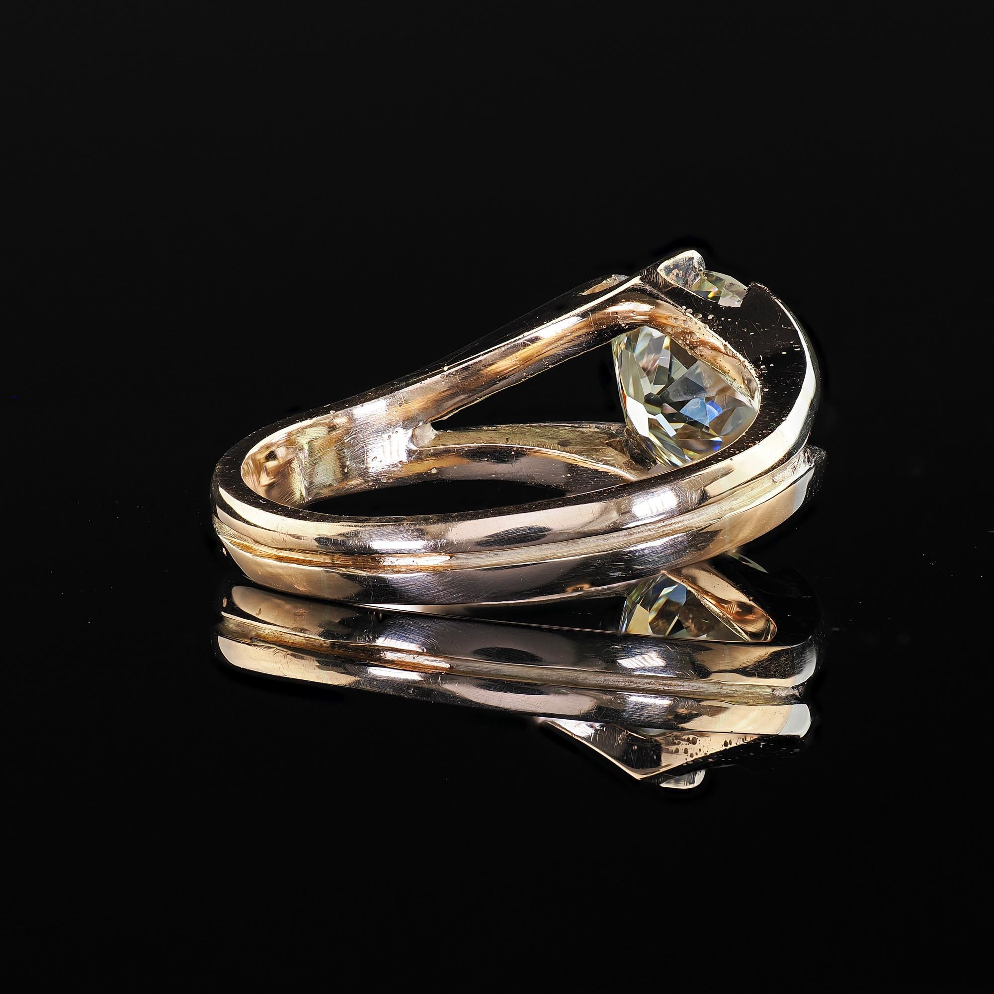 Anello di fidanzamento con diamante antico in oro 14K e argento - GIA in vendita 2