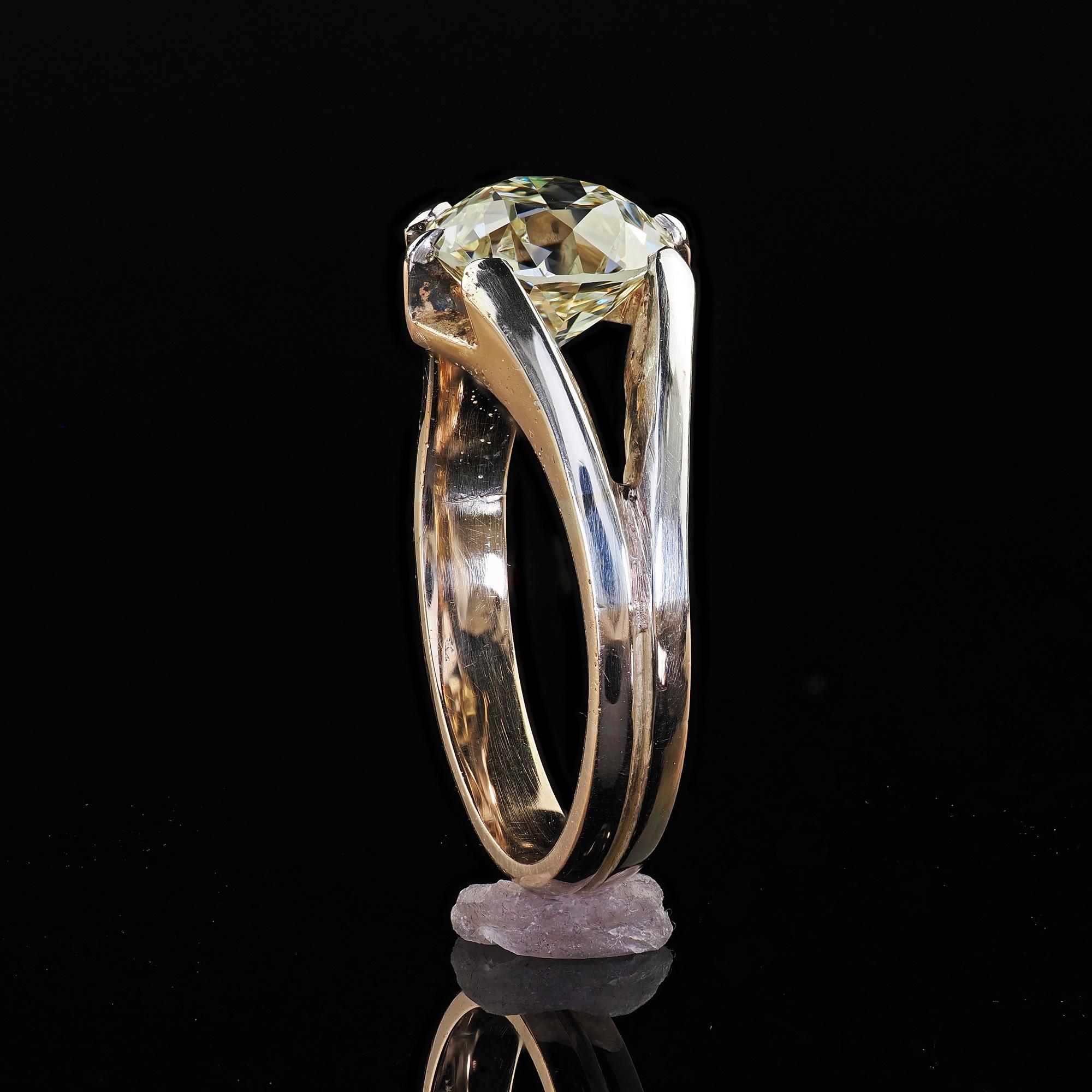 Anello di fidanzamento con diamante antico in oro 14K e argento - GIA in vendita 3