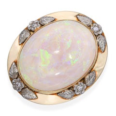 Antike Kunst und Kunsthandwerk 14k Gelbgold und Silber Opal Diamond Floral Brosche