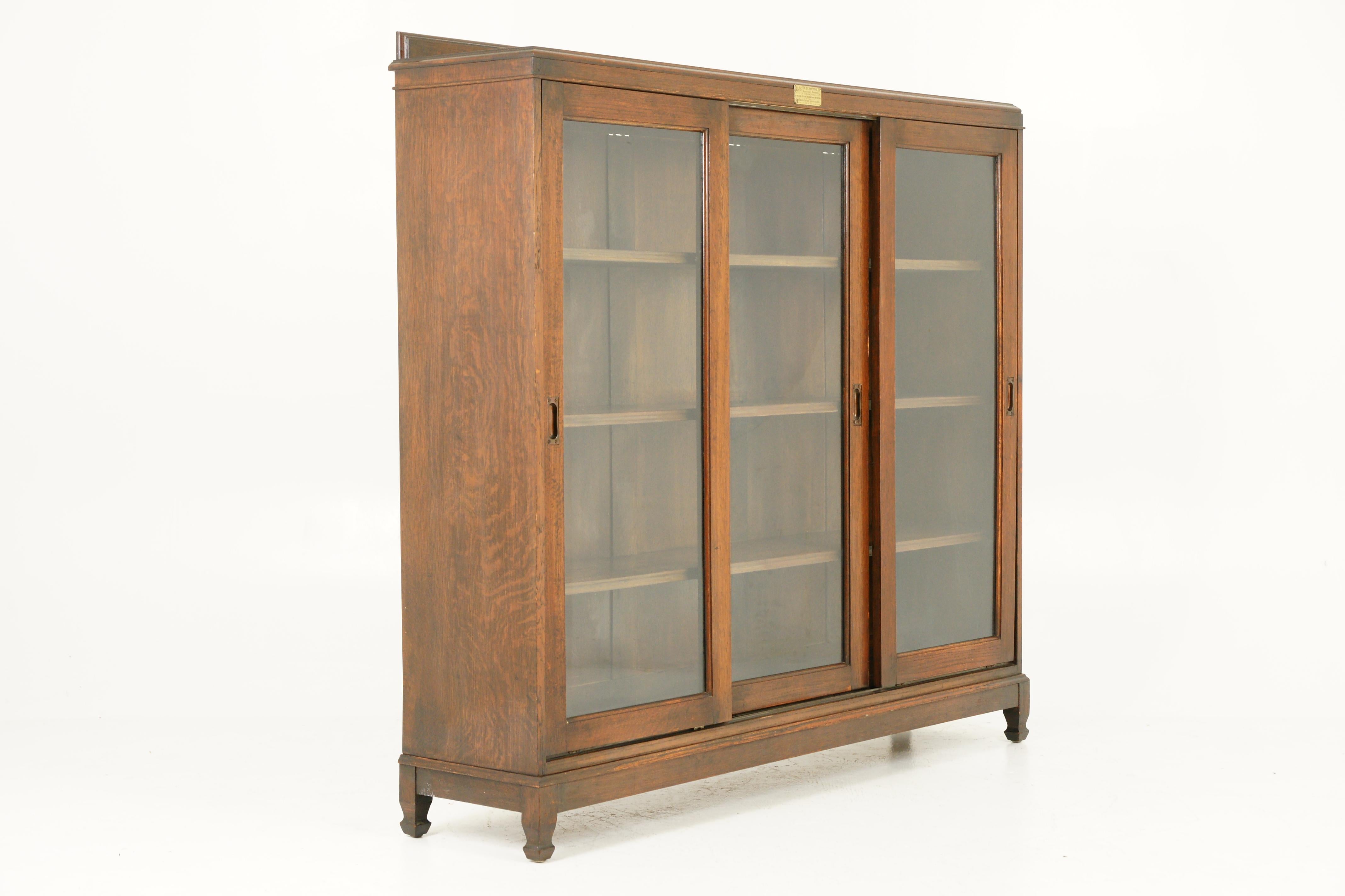 Antique Arts & Crafts Bookcase, Oak Display Cabinet, Scotland 1930, B1664 7