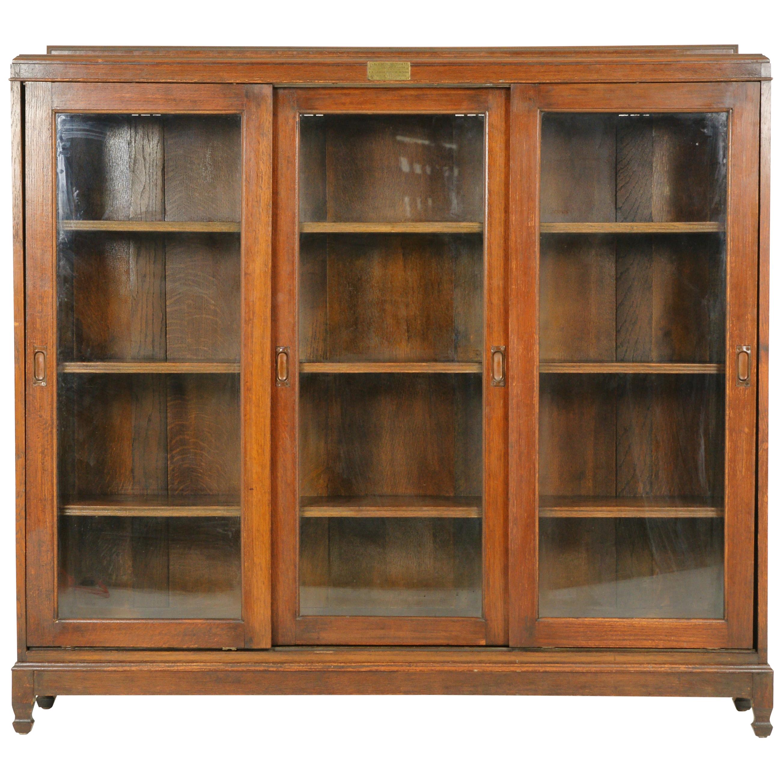 Antique Arts & Crafts Bookcase, Oak Display Cabinet, Scotland 1930, B1664