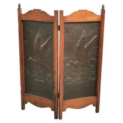 Used Arts & Crafts Brass and Oak Fire Screen