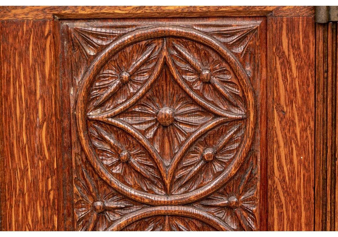 Antique Arts And Crafts Carved Oak Cabinet 2