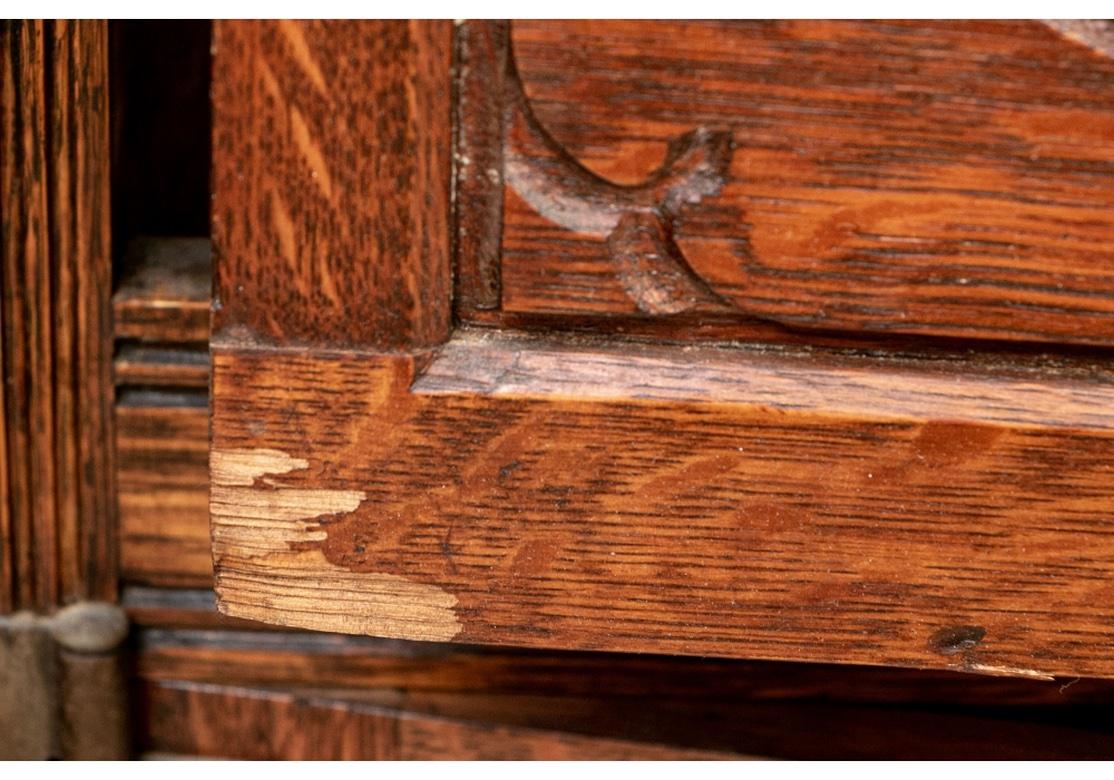 Antique Arts And Crafts Carved Oak Cabinet 3