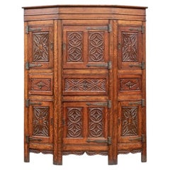 Antique Arts And Crafts Carved Oak Cabinet 