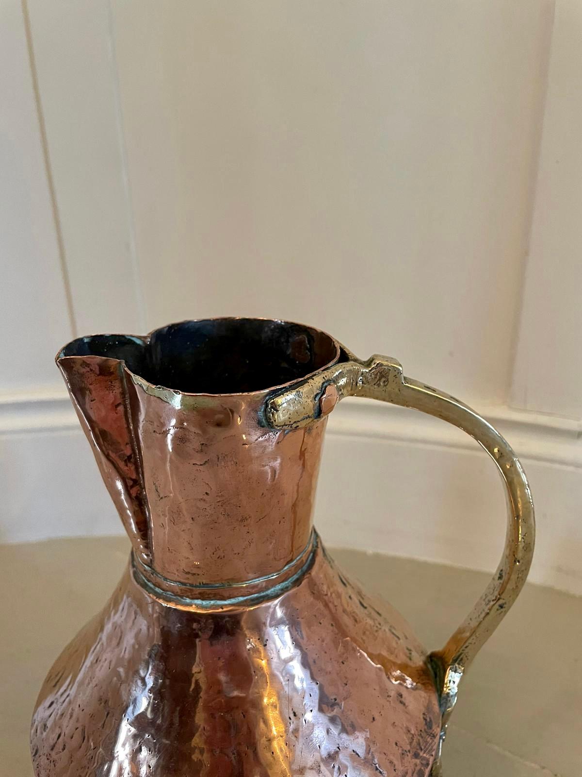 Antique Arts & Crafts Copper and Brass Milk Jug In Fair Condition For Sale In Suffolk, GB