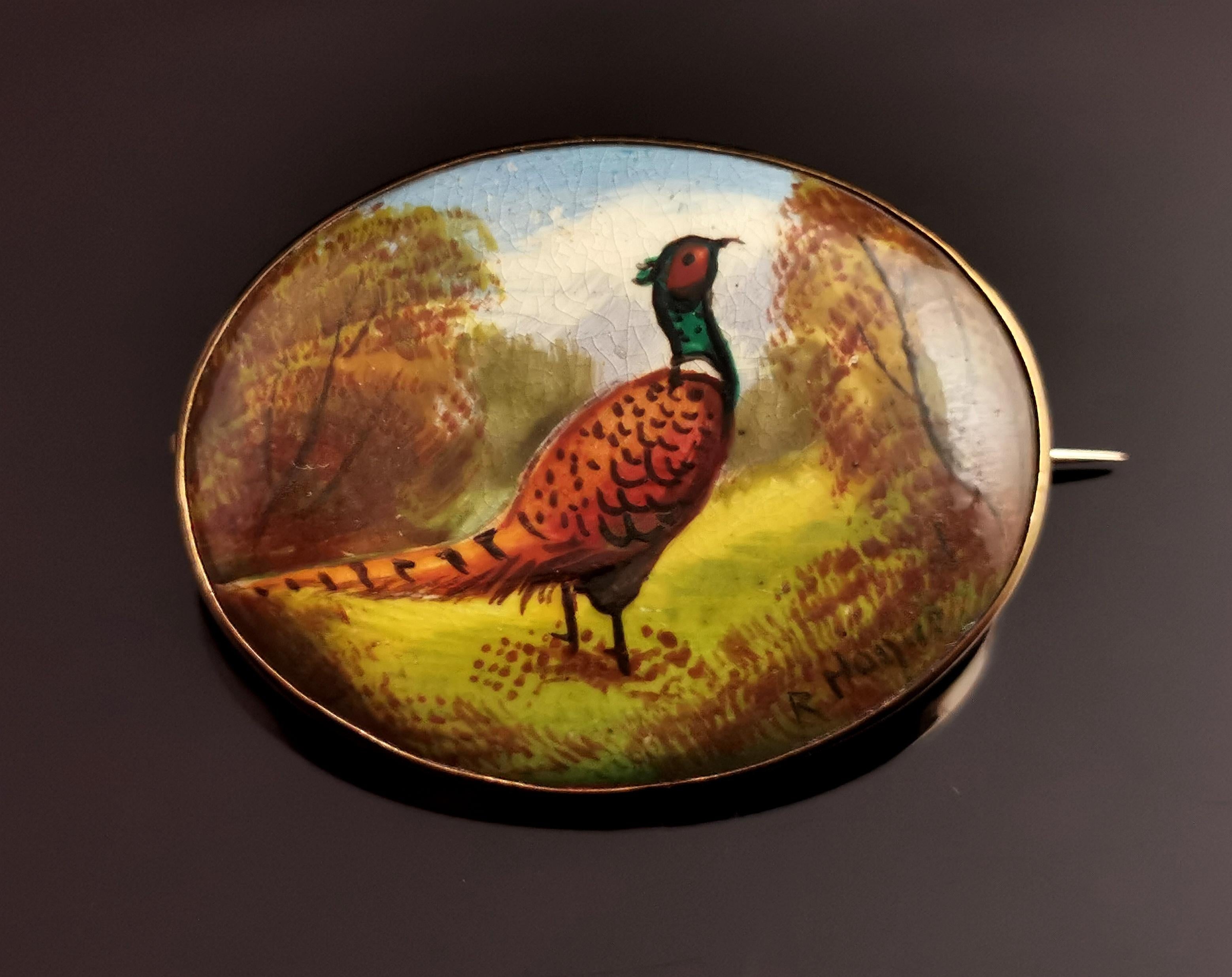 Antique Arts & Crafts Enamelled Pheasant Brooch, Minton 6