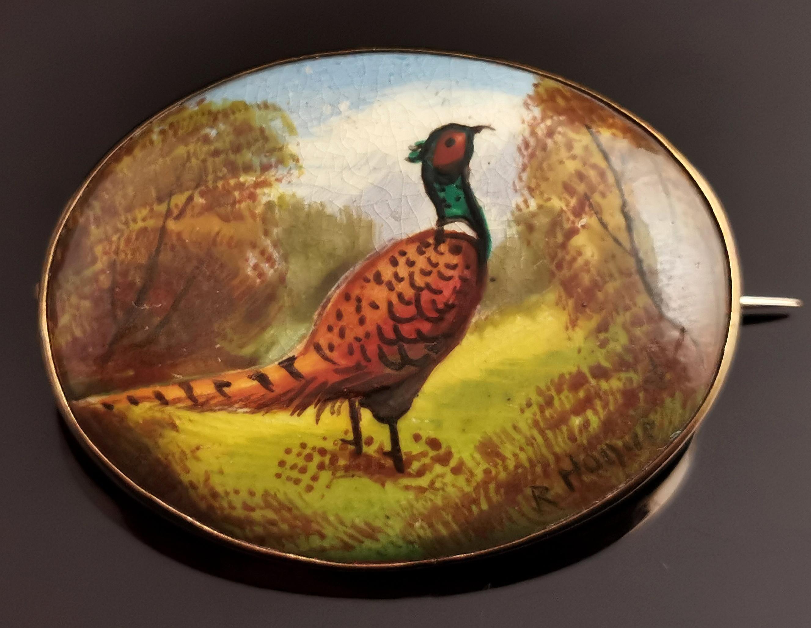 Arts and Crafts Antique Arts & Crafts Enamelled Pheasant Brooch, Minton