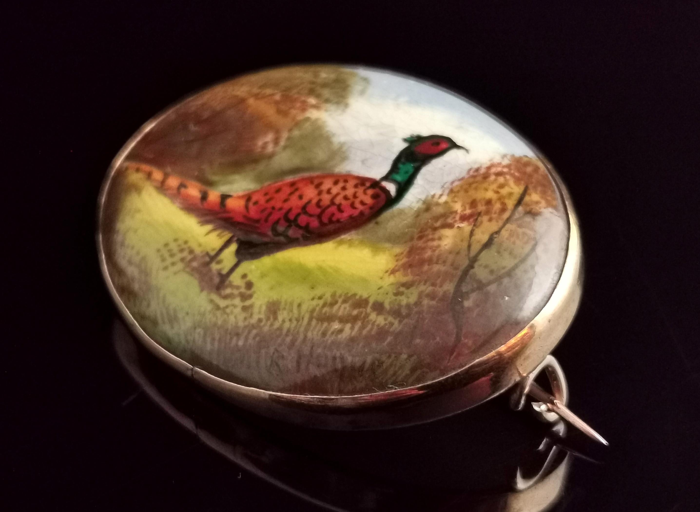 Antique Arts & Crafts Enamelled Pheasant Brooch, Minton 1