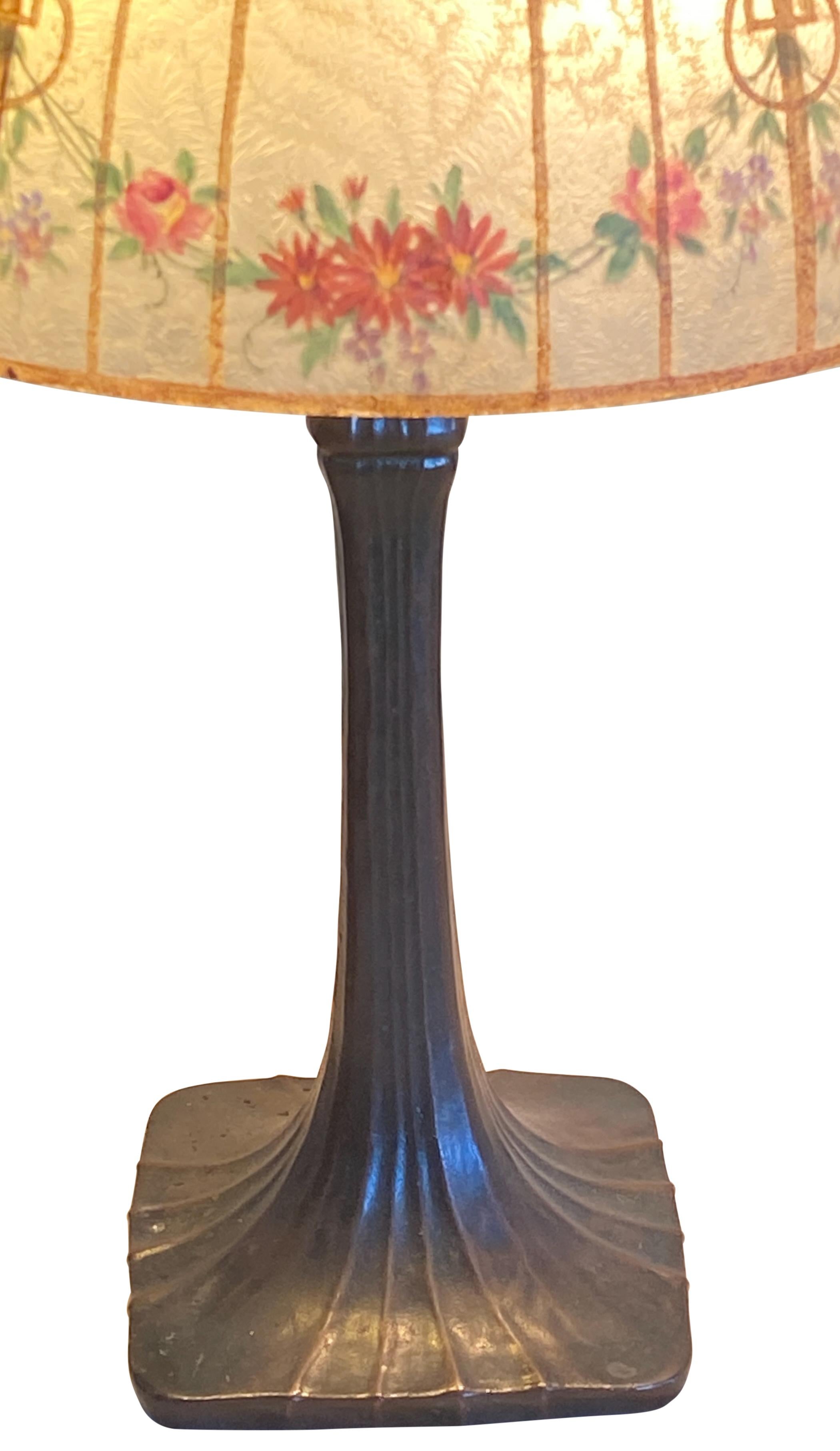 Hand-Painted Antique Arts and Crafts Era Handel Lamp with Hand Painted Shade Circa 1910  For Sale