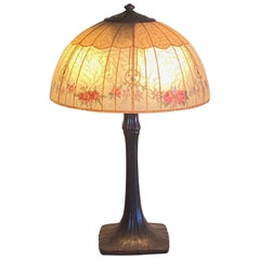 Lampe Handel ancienne de l'époque Arts and Crafts avec abat-jour peint à la main vers 1910