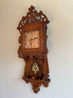 Antique Gothic Revival Wall Clock w. Trefoil, Holy Light & Butterfly Sculptures
