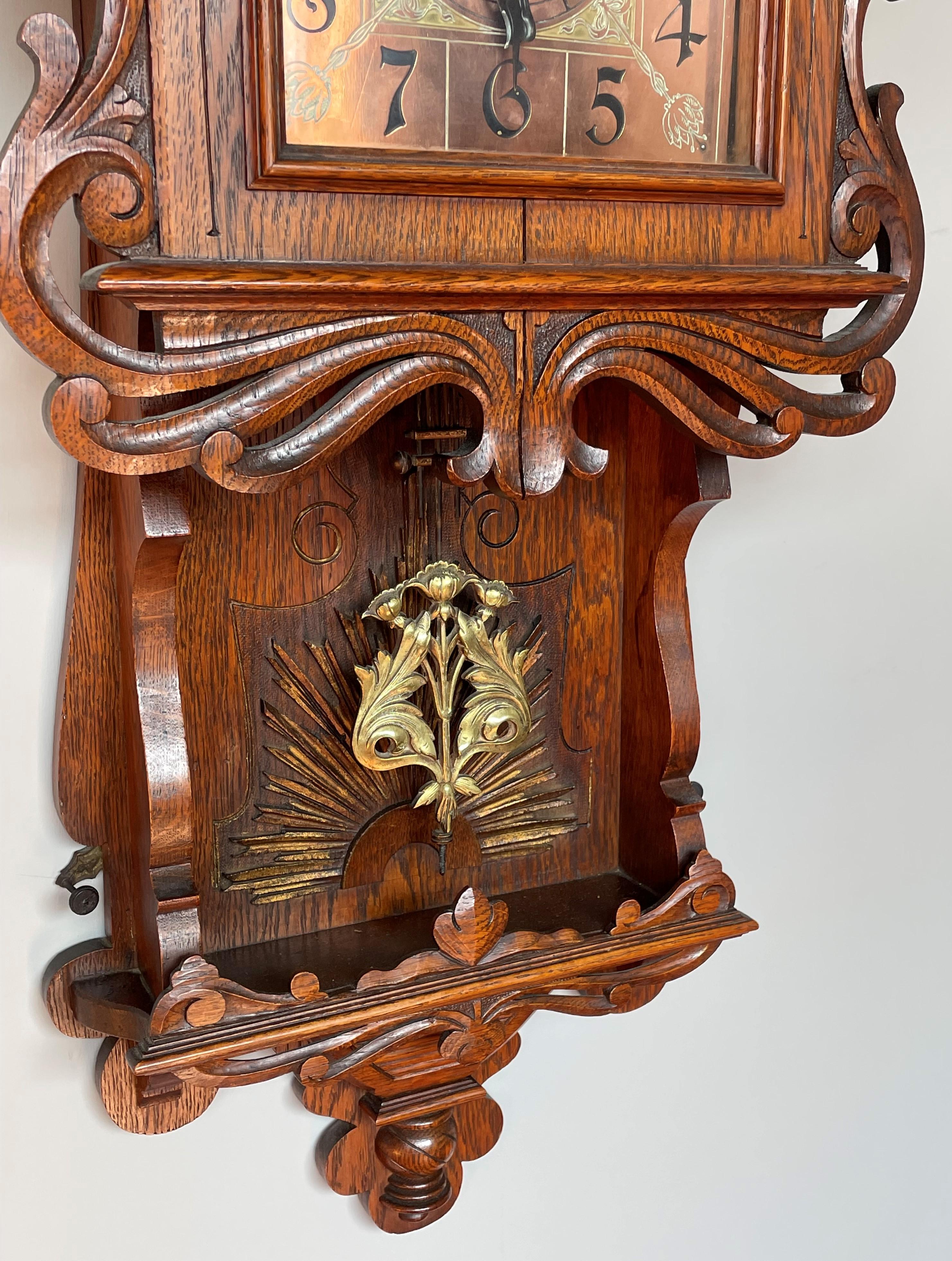 Antique Gothic Revival Wall Clock w. Trefoil, Holy Light & Butterfly Sculptures In Good Condition In Lisse, NL