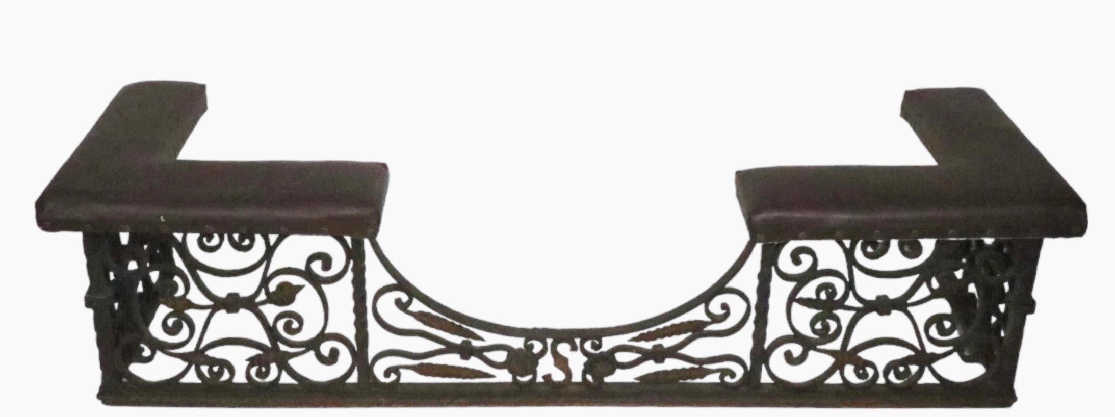 Antique Arts and Crafts Gothic Spanish Style Wrought Iron Bench Club Fender For Sale 5