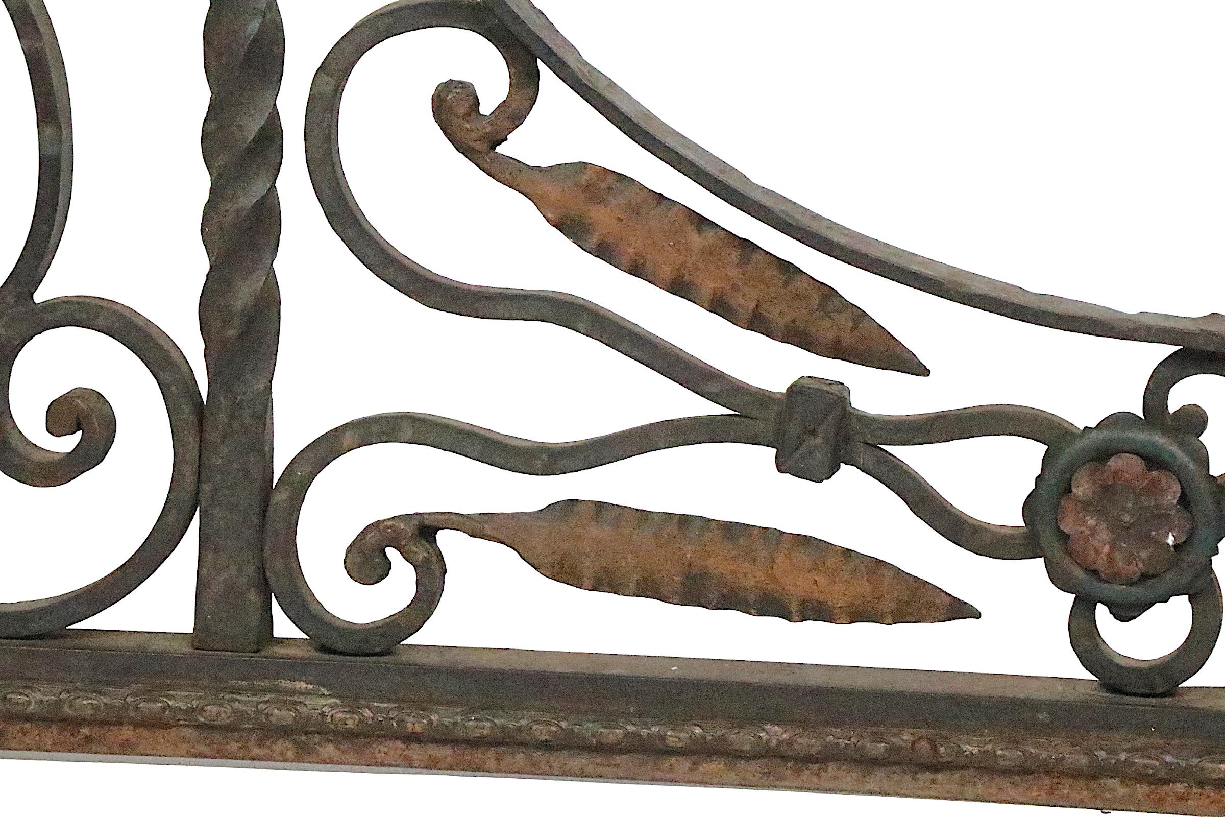 Antique Arts and Crafts Gothic Spanish Style Wrought Iron Bench Club Fender For Sale 6