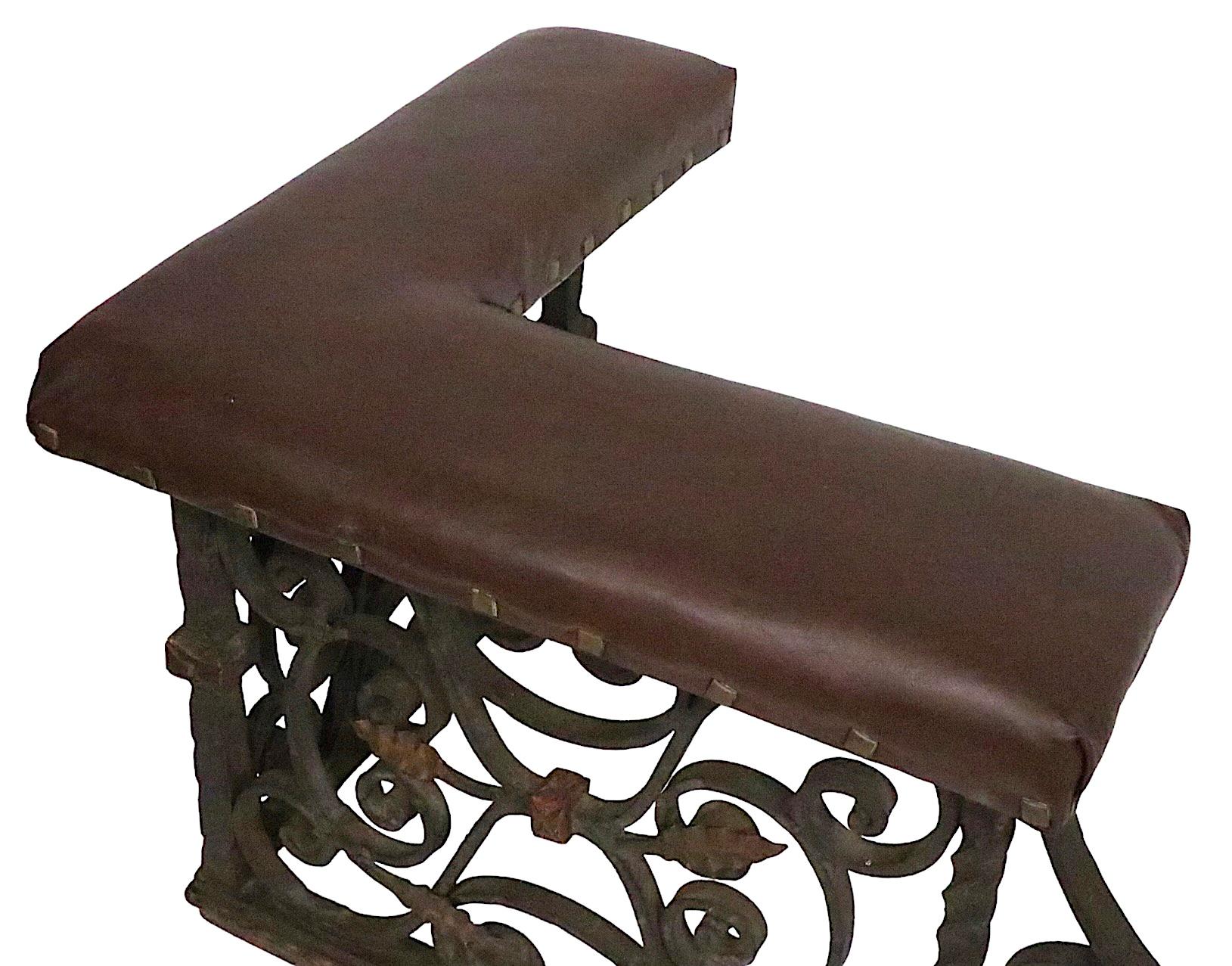 19th Century Antique Arts and Crafts Gothic Spanish Style Wrought Iron Bench Club Fender For Sale