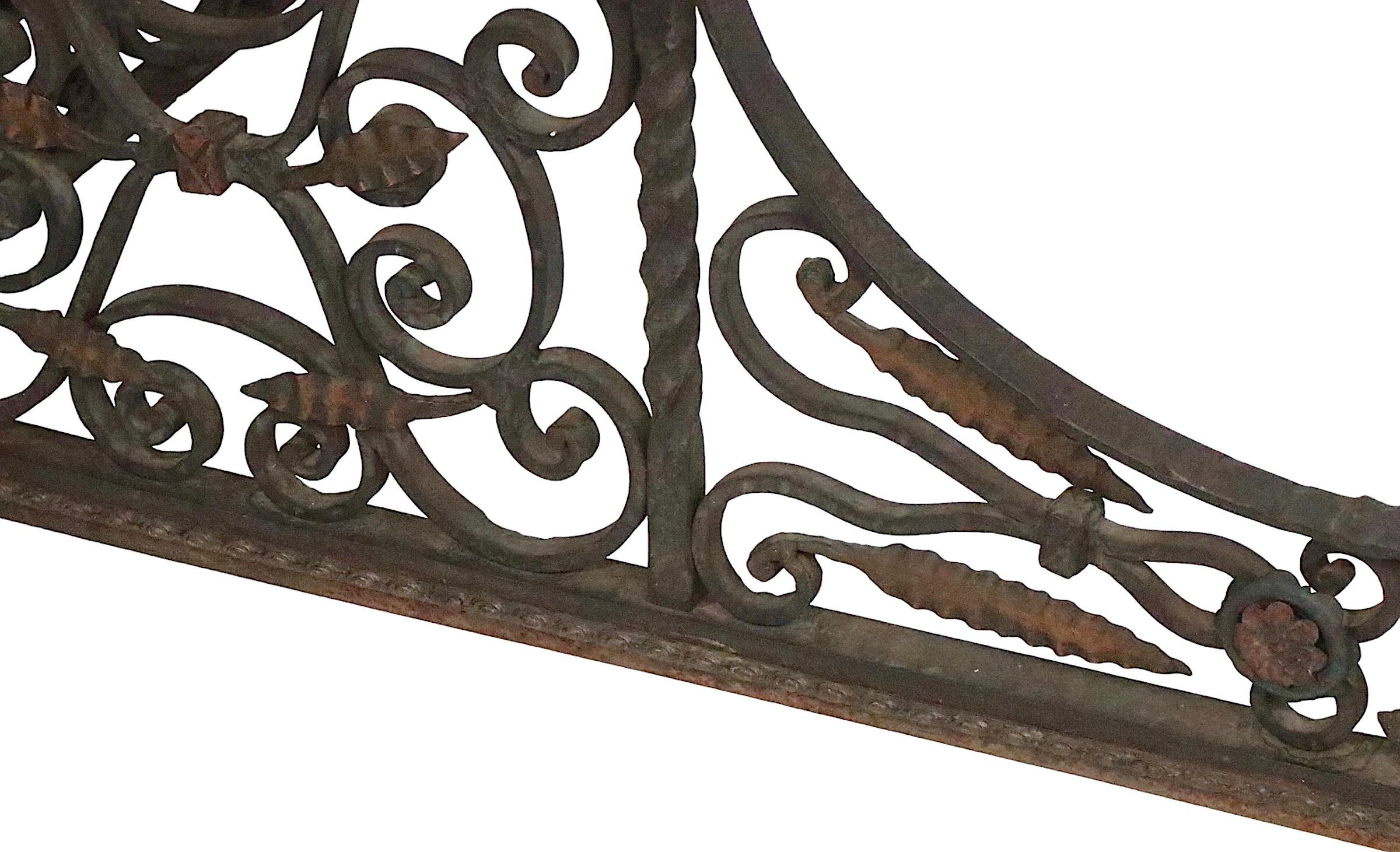 Antique Arts and Crafts Gothic Spanish Style Wrought Iron Bench Club Fender For Sale 1