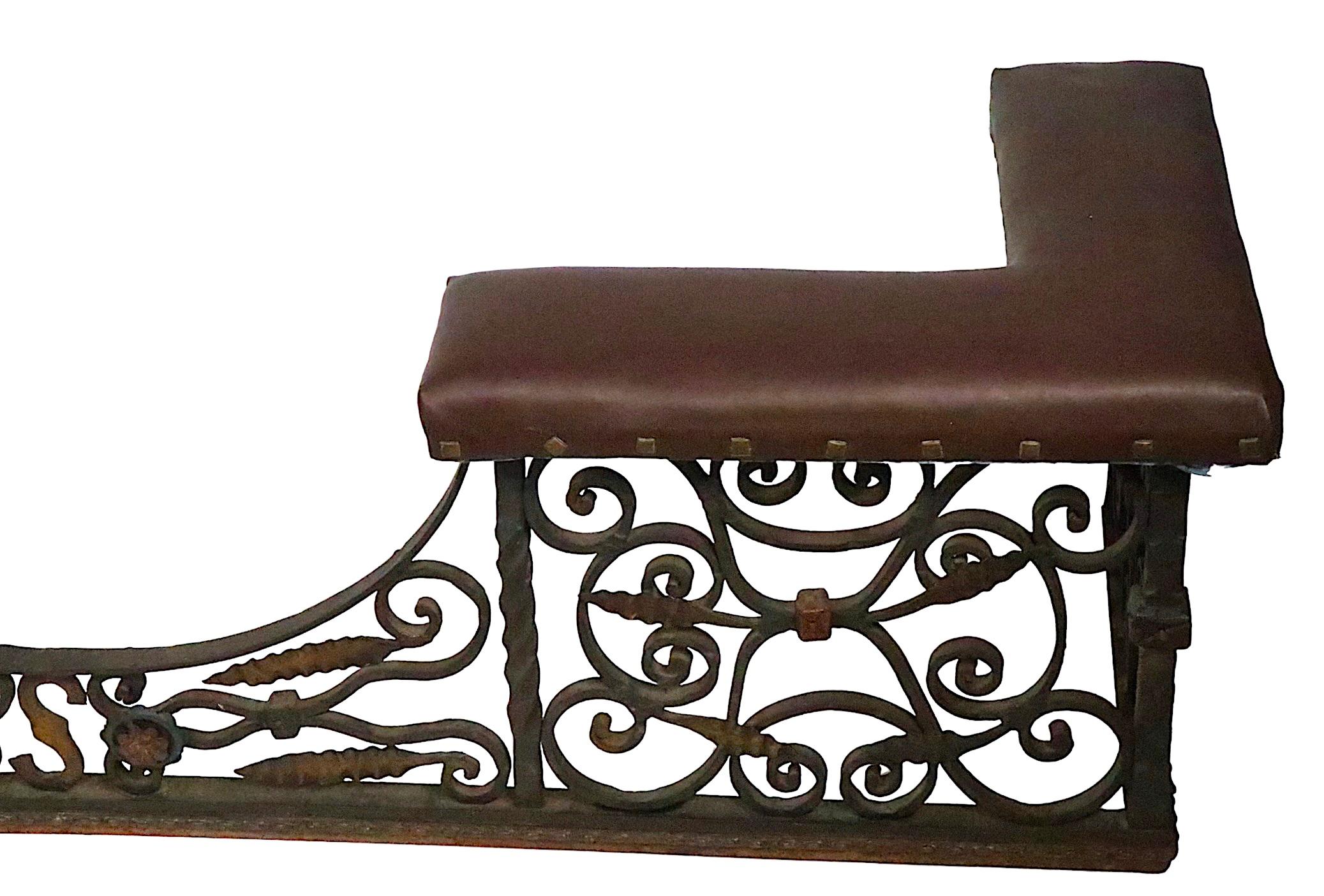 Antique Arts and Crafts Gothic Spanish Style Wrought Iron Bench Club Fender For Sale 3