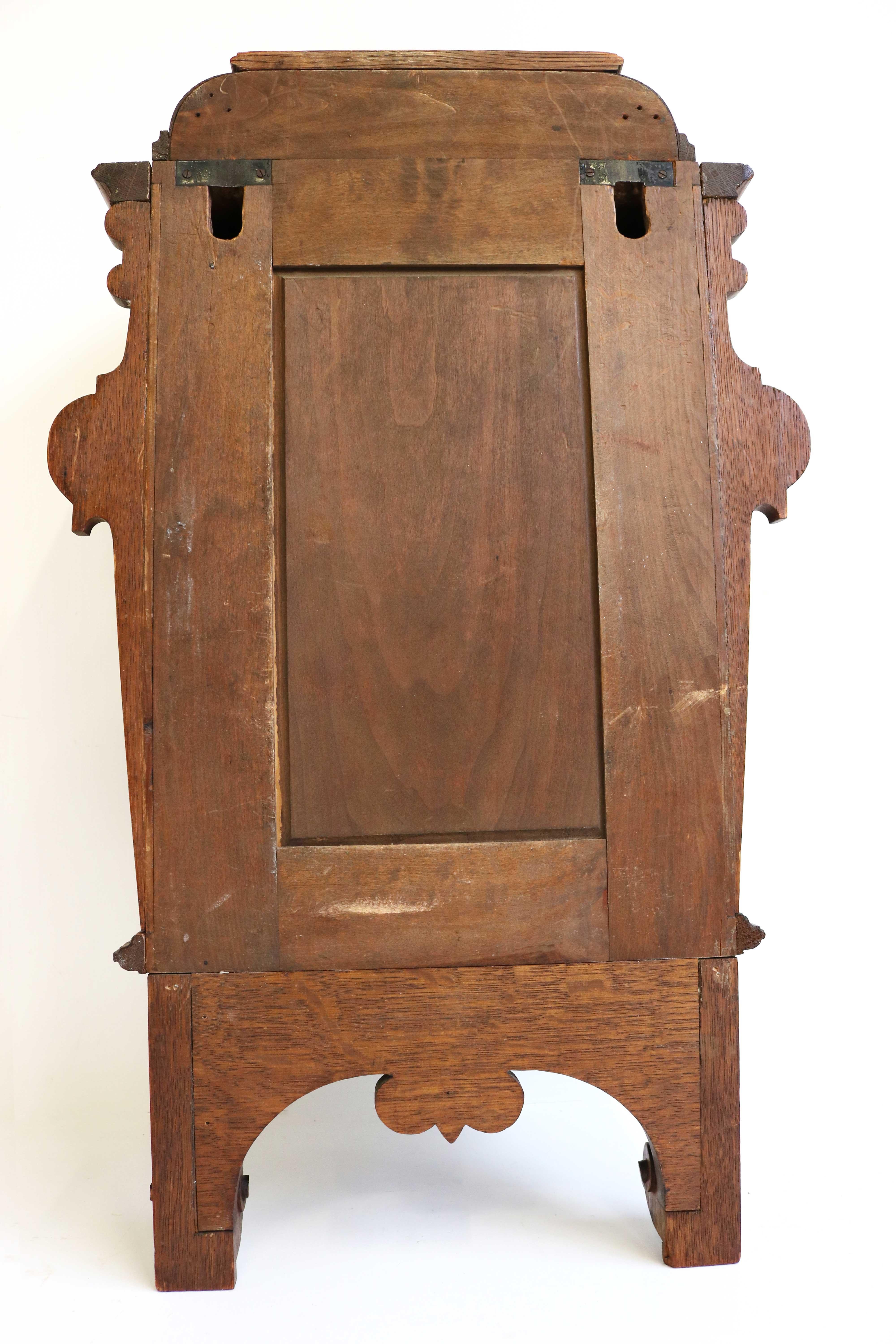 Antique Arts and Crafts Hand Carved Small Wall Cabinet European Oak Brass, 1900s For Sale 9