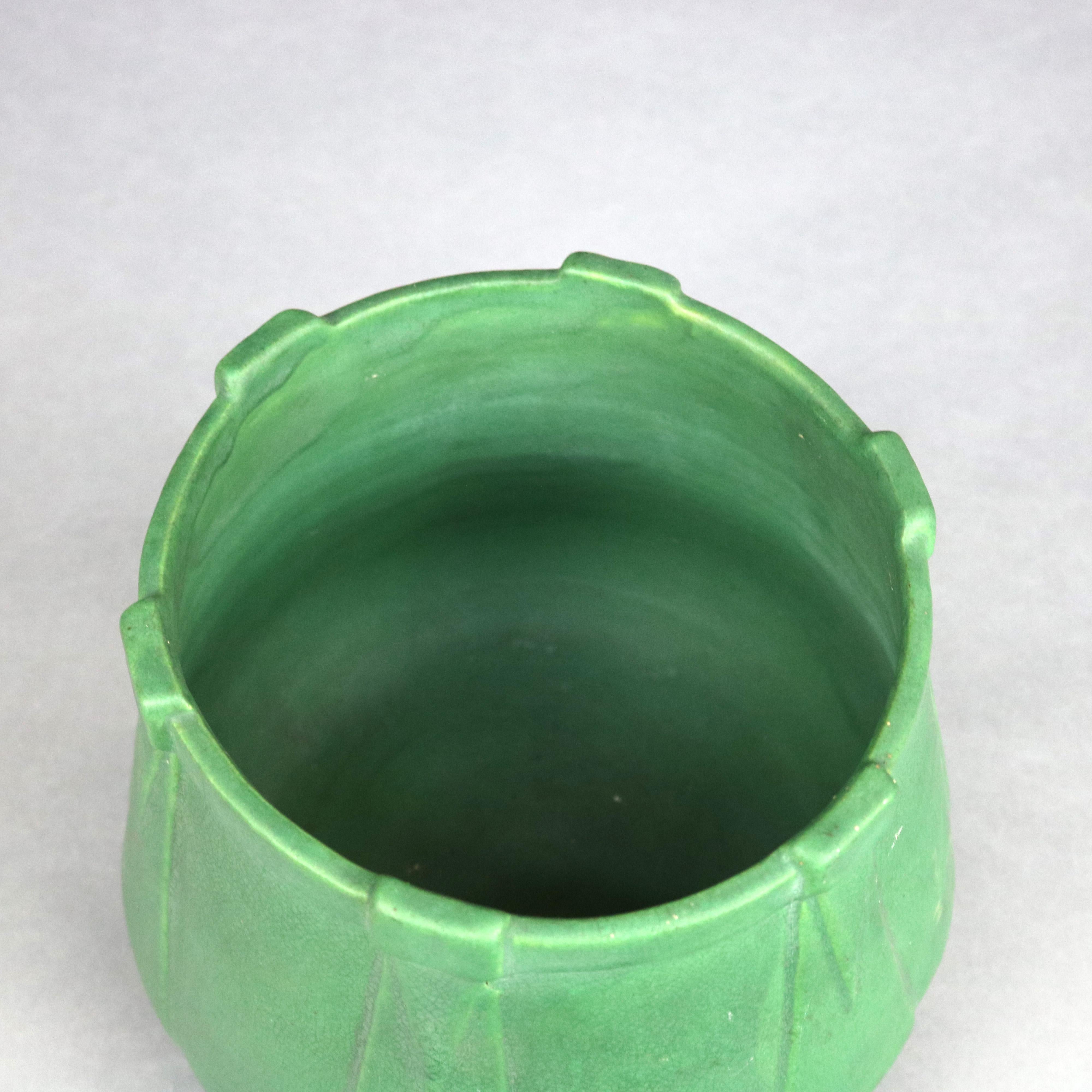 Antique Arts & Crafts Matte Green Teco School Pottery Jardinière, circa 1910 In Good Condition In Big Flats, NY