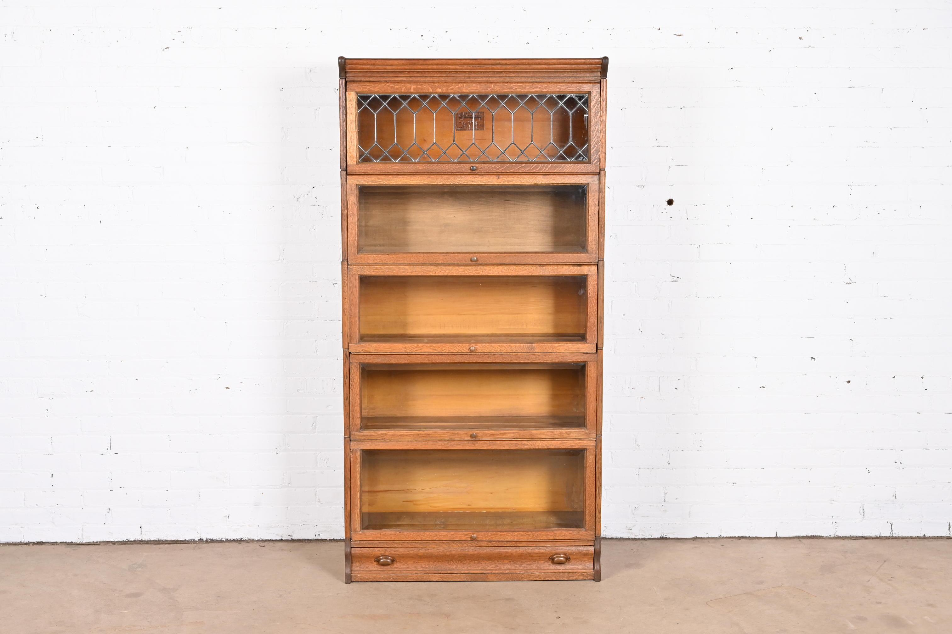 oak barrister bookcase with leaded glass