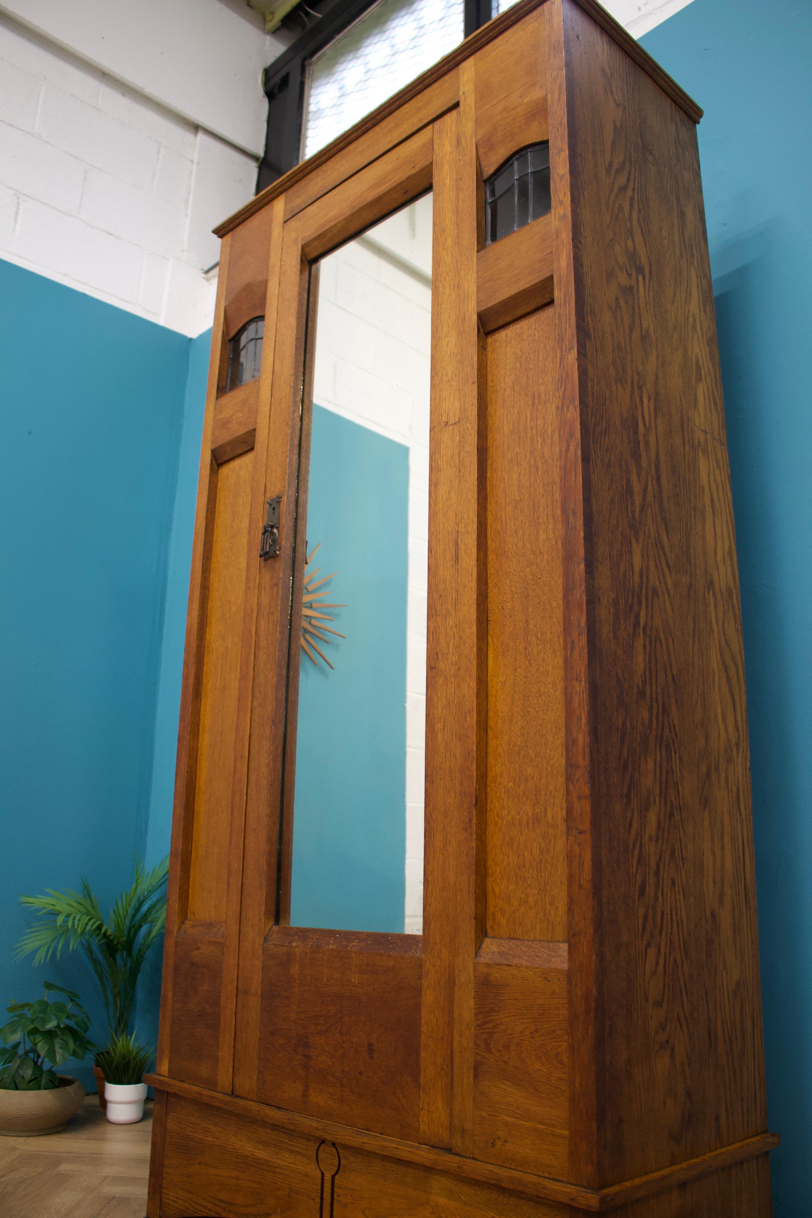 Antique Arts and Crafts Oak Hall Robe Cupboard, 1900s 1