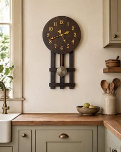 Antique Arts and Crafts Oak Wall Clock Eight Day Striking Movement Brass Numeral