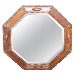 ANTIQUE ARTS AND CRAFTS OCTAGONAL BEVELLED OAK MiRROR