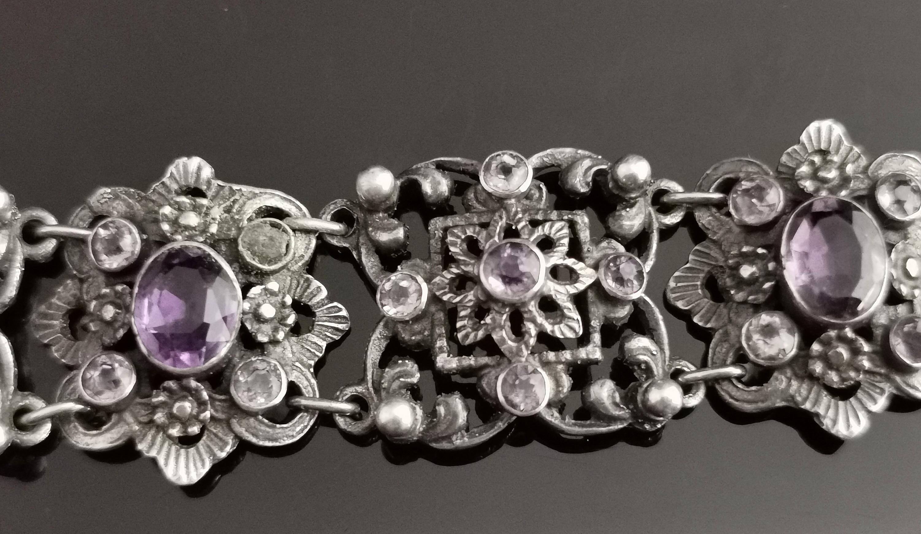 Antique Arts & Crafts Silver and Amethyst Bracelet  7