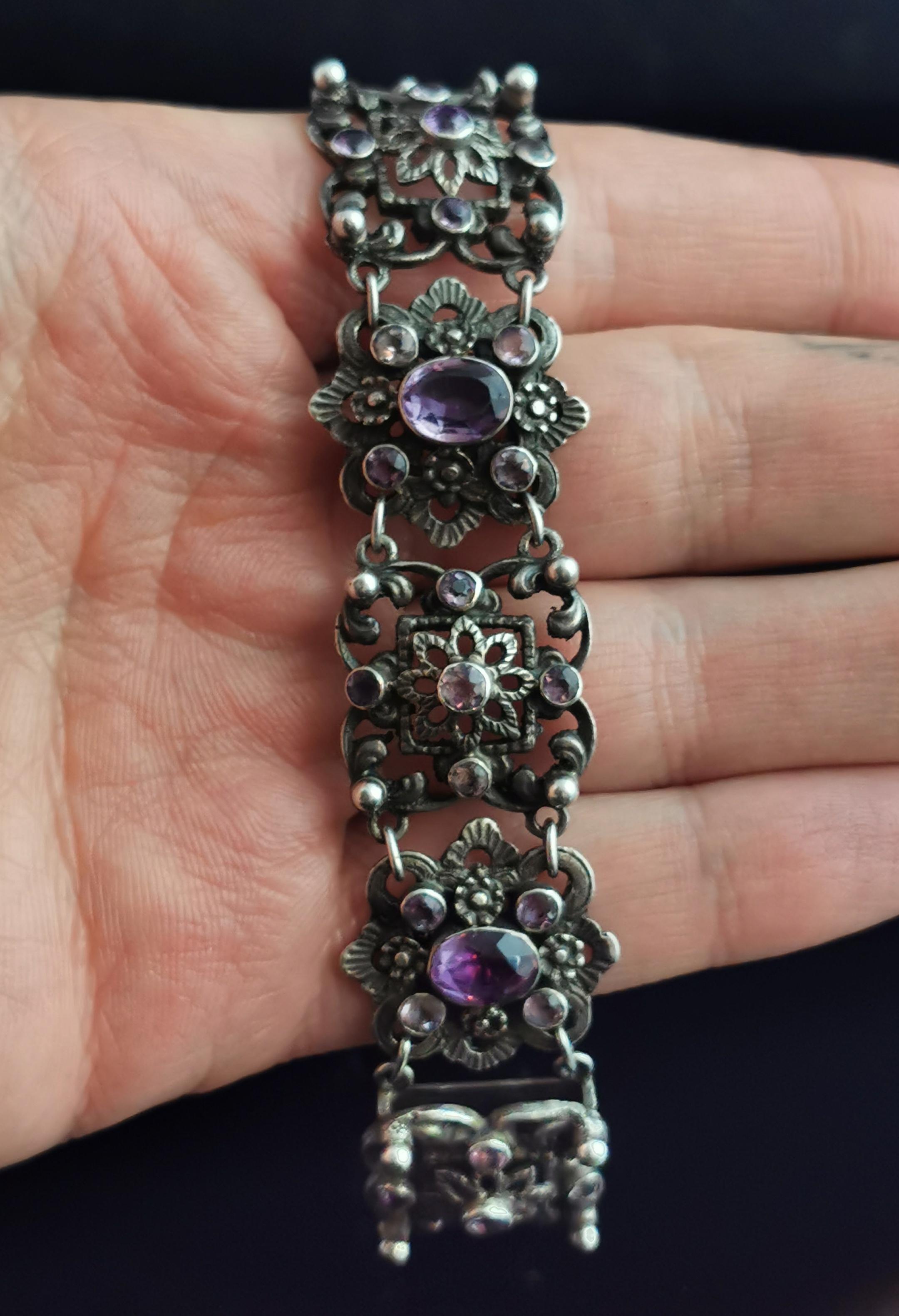 Arts and Crafts Antique Arts & Crafts Silver and Amethyst Bracelet 
