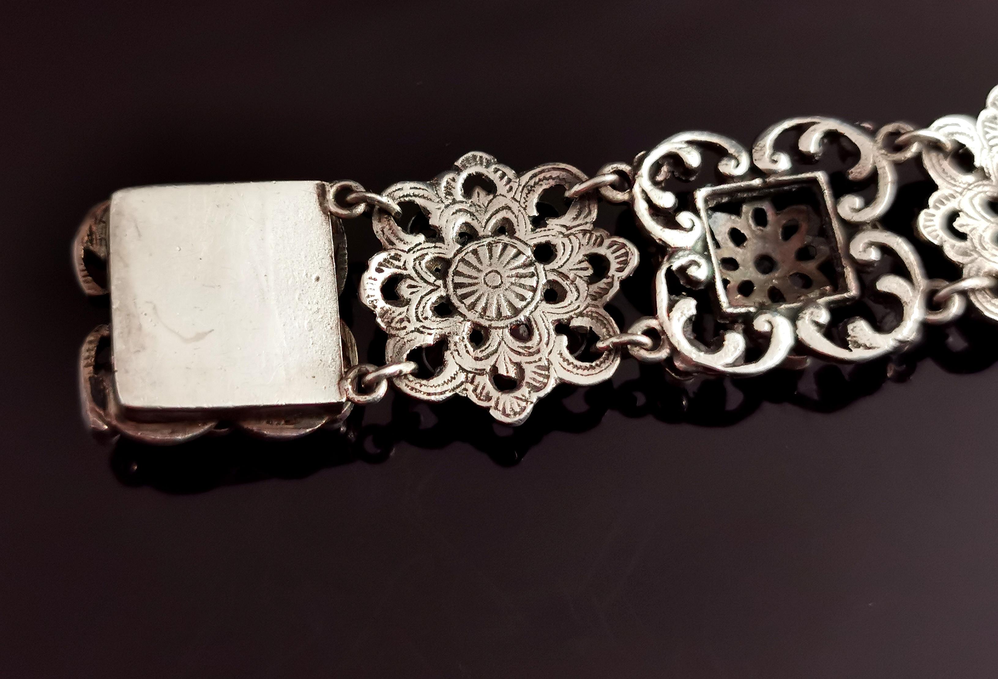Antique Arts & Crafts Silver and Amethyst Bracelet  1