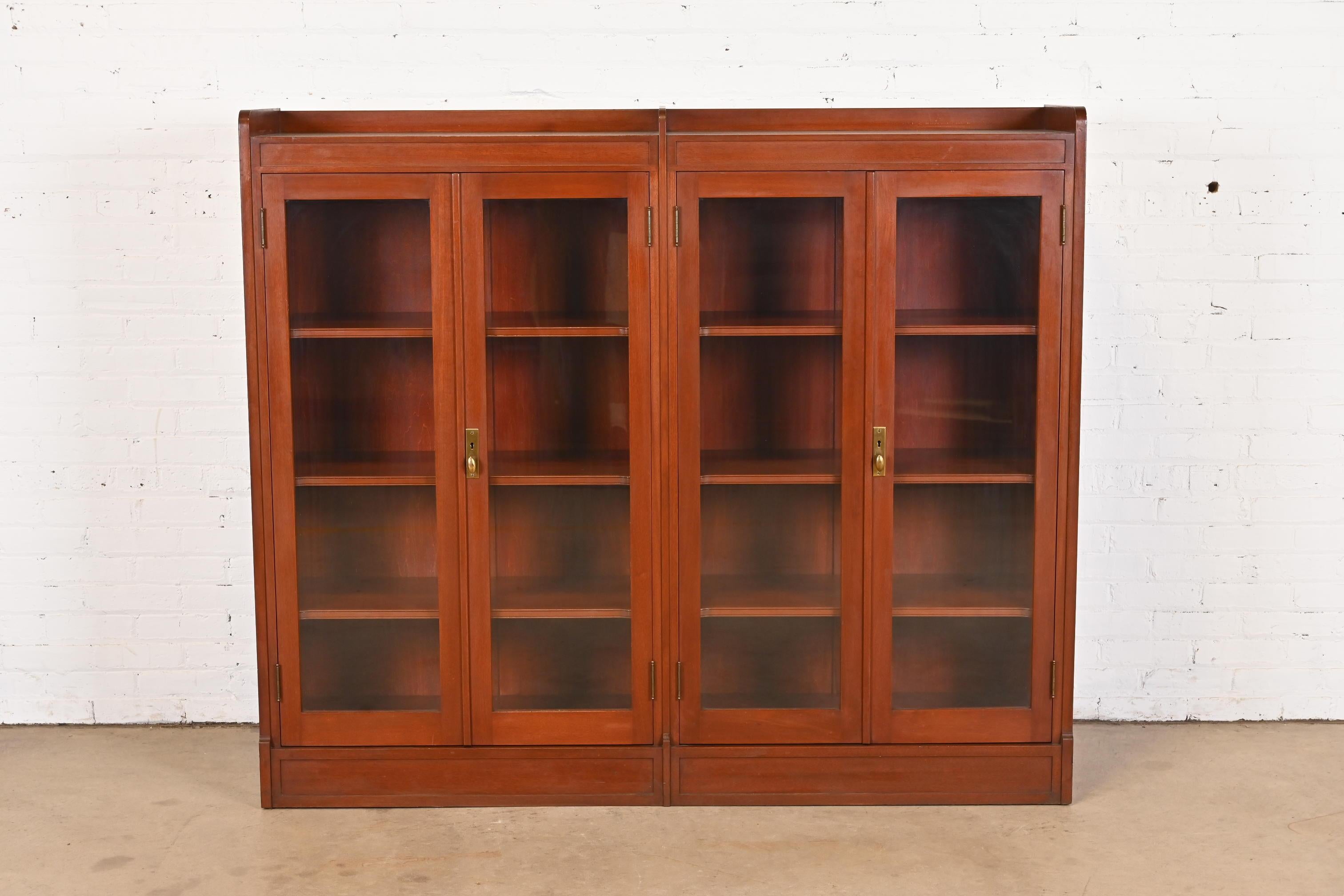 American Antique Arts and Crafts Solid Mahogany Double Bookcase, Circa 1920s For Sale