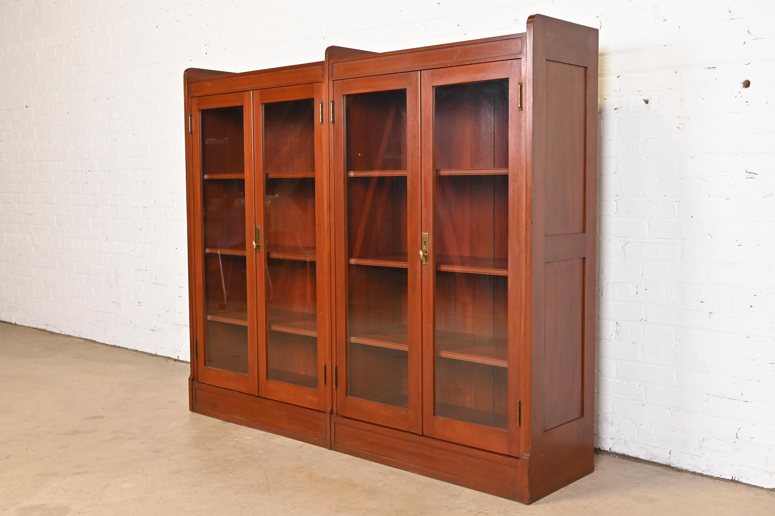Early 20th Century Antique Arts and Crafts Solid Mahogany Double Bookcase, Circa 1920s For Sale