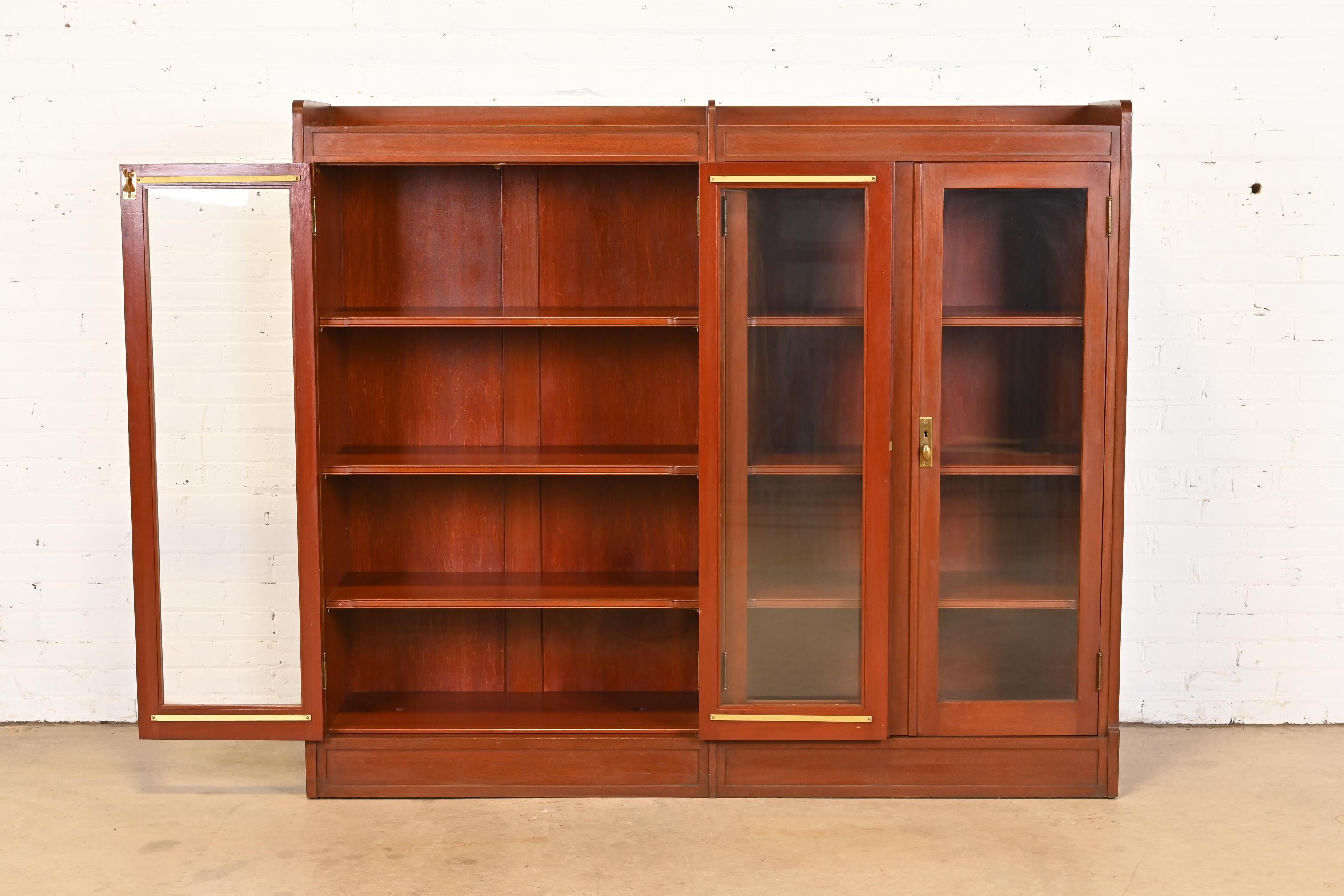 Antique Arts and Crafts Solid Mahogany Double Bookcase, Circa 1920s 1
