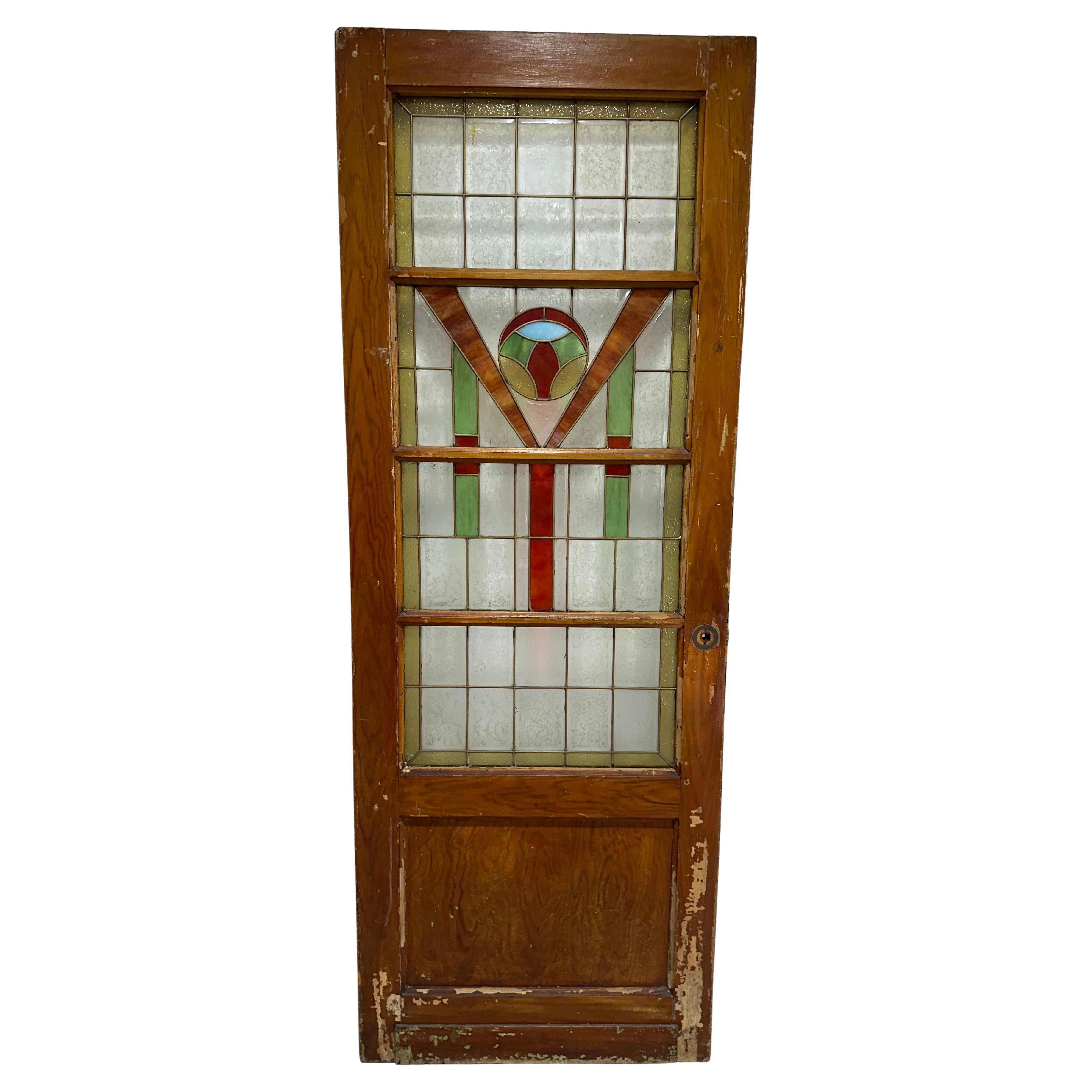 Antique Arts and Crafts Stained Glass Door For Sale
